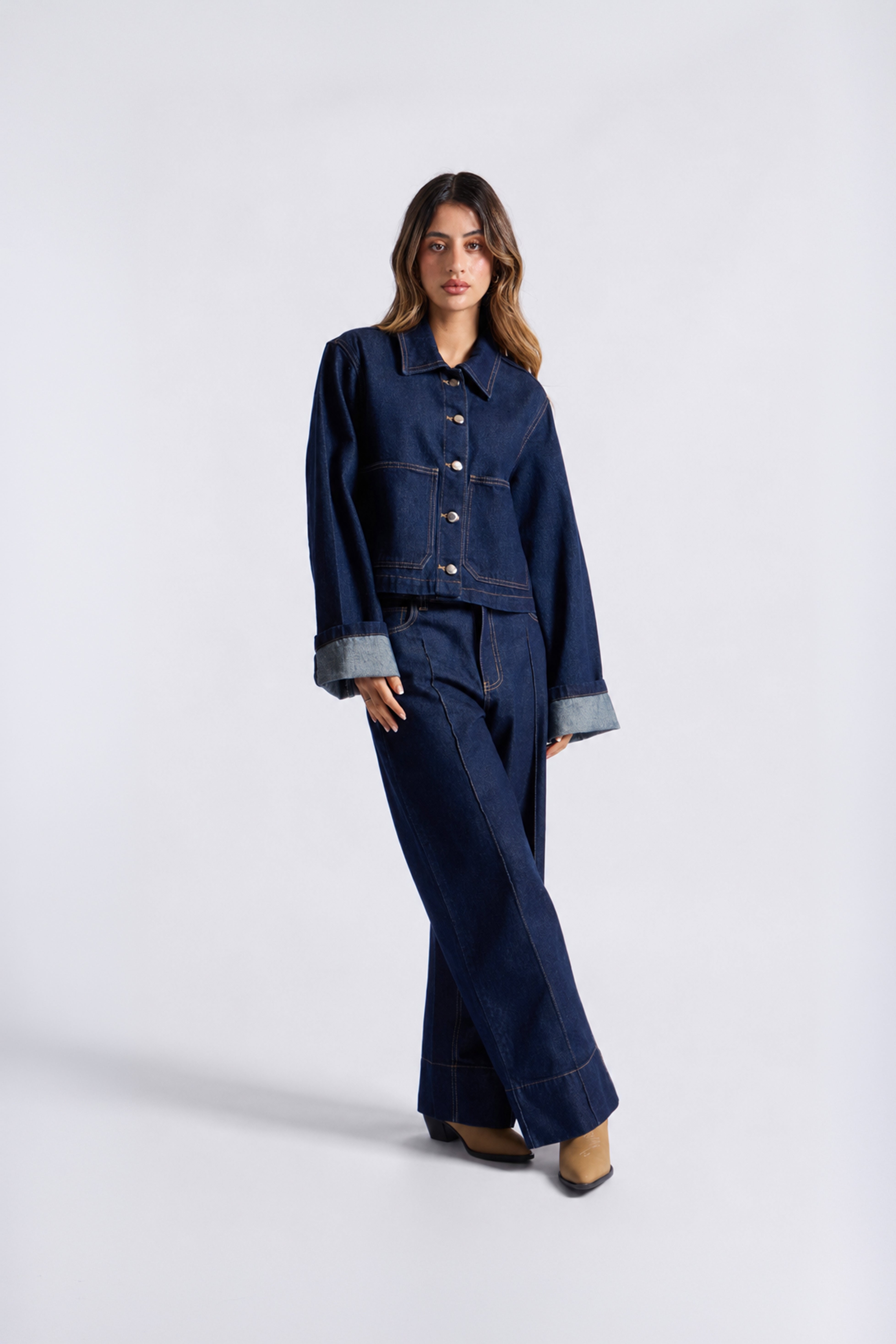 Casaca Denim Manga Doblada - Azul Índigo