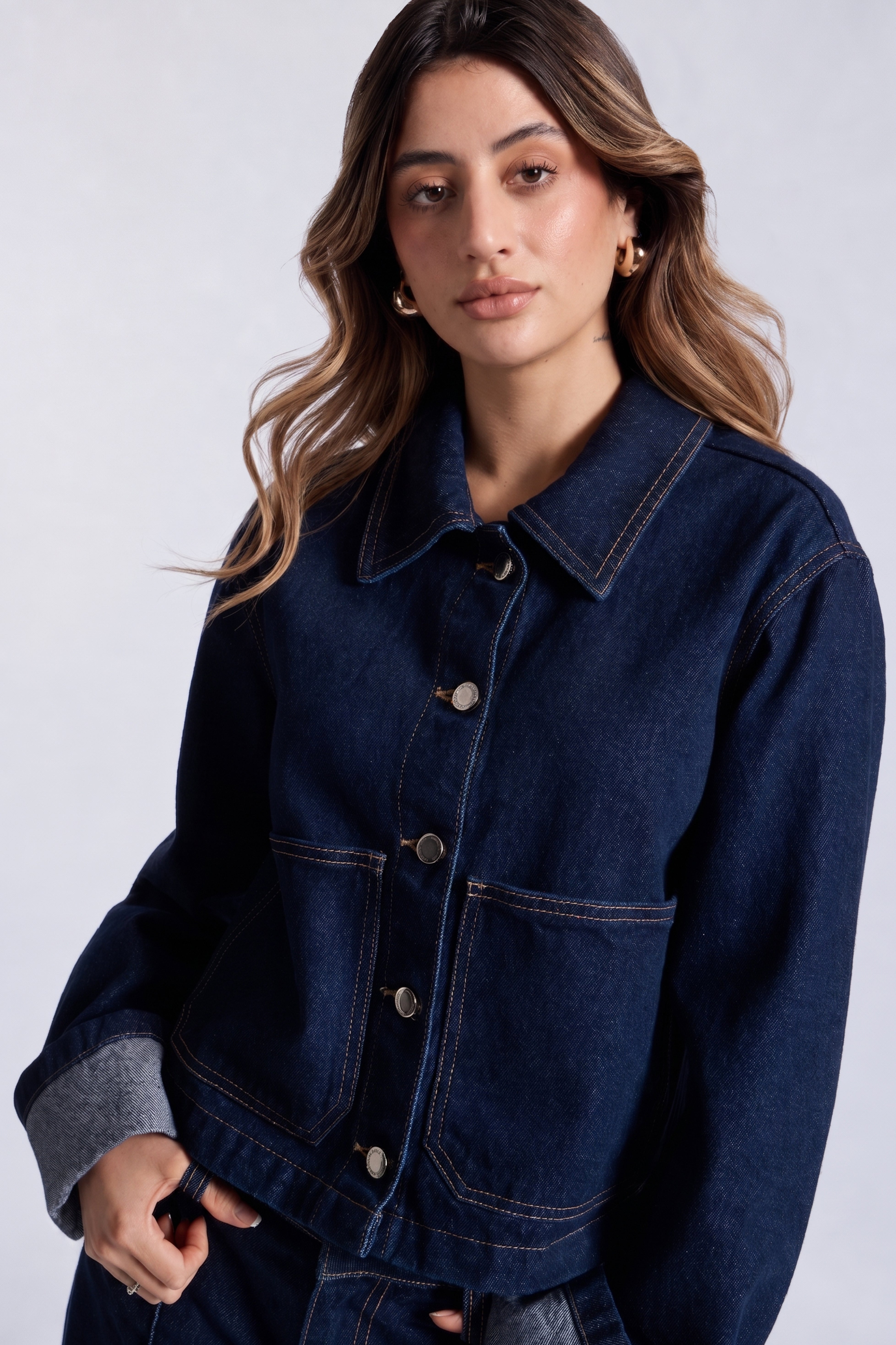Casaca Denim Manga Doblada - Azul Índigo