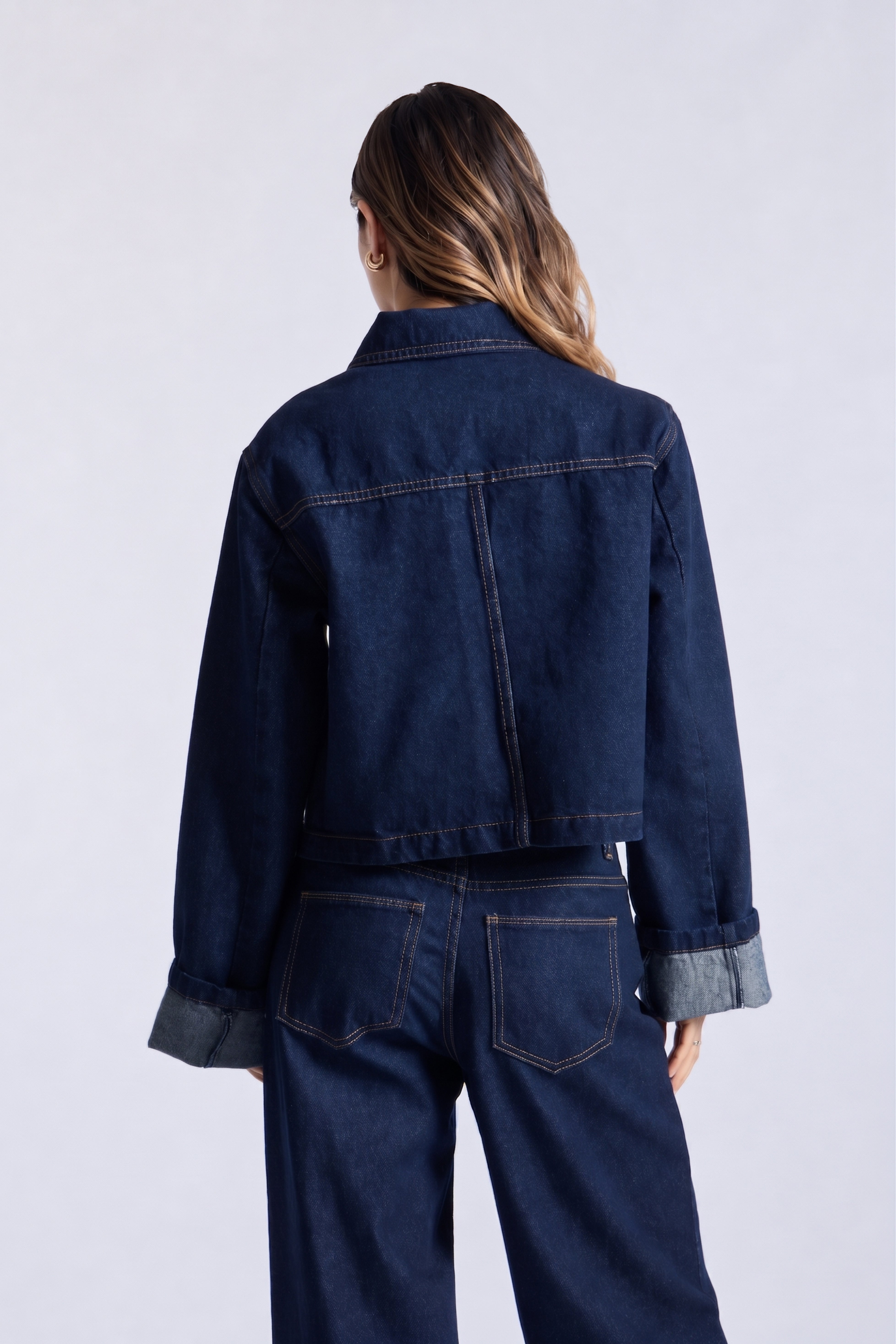 Casaca Denim Manga Doblada - Azul Índigo