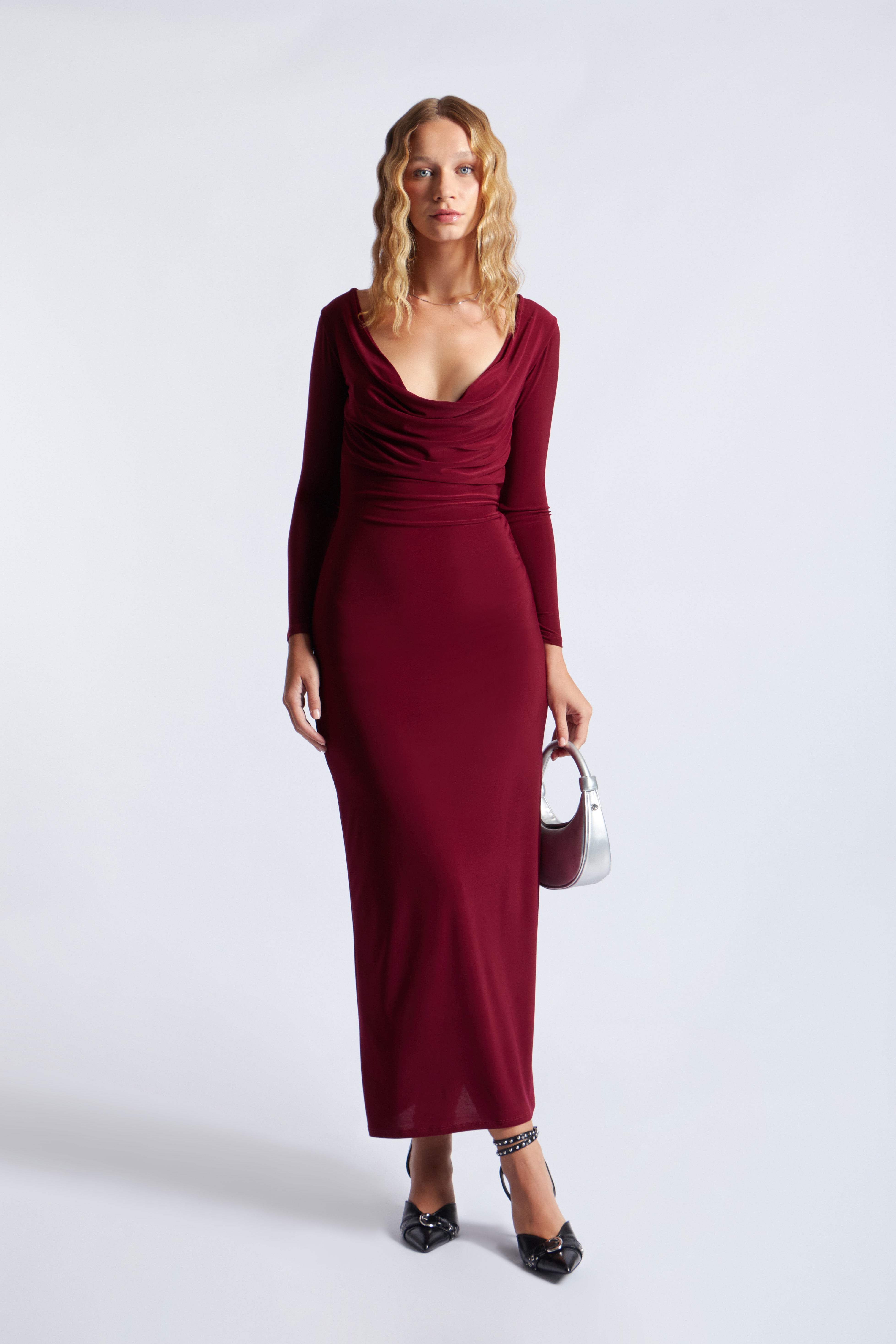 Vestido Largo Caída de Agua - Burgundy