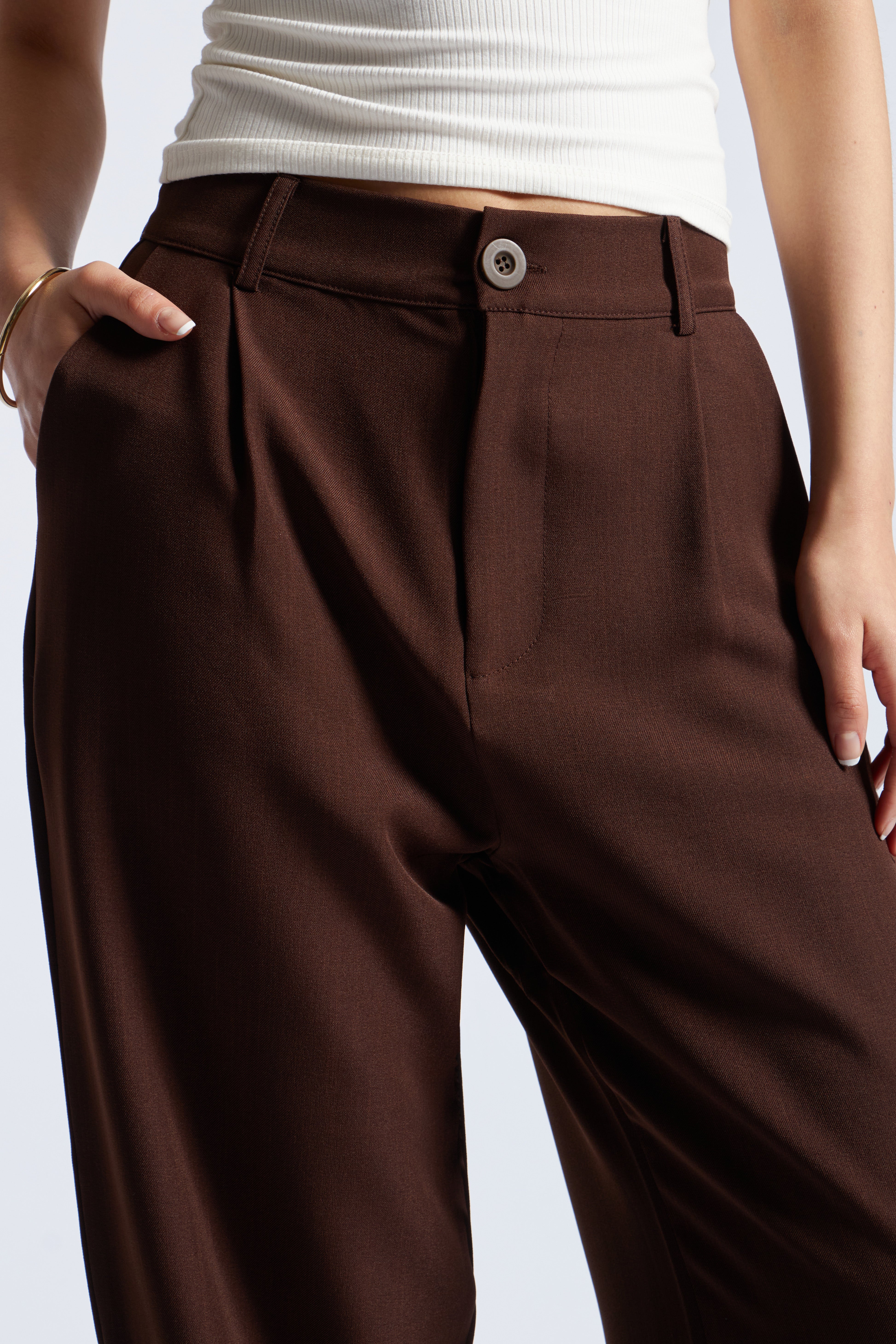 Pantalón Lino Pliegues - Marrón