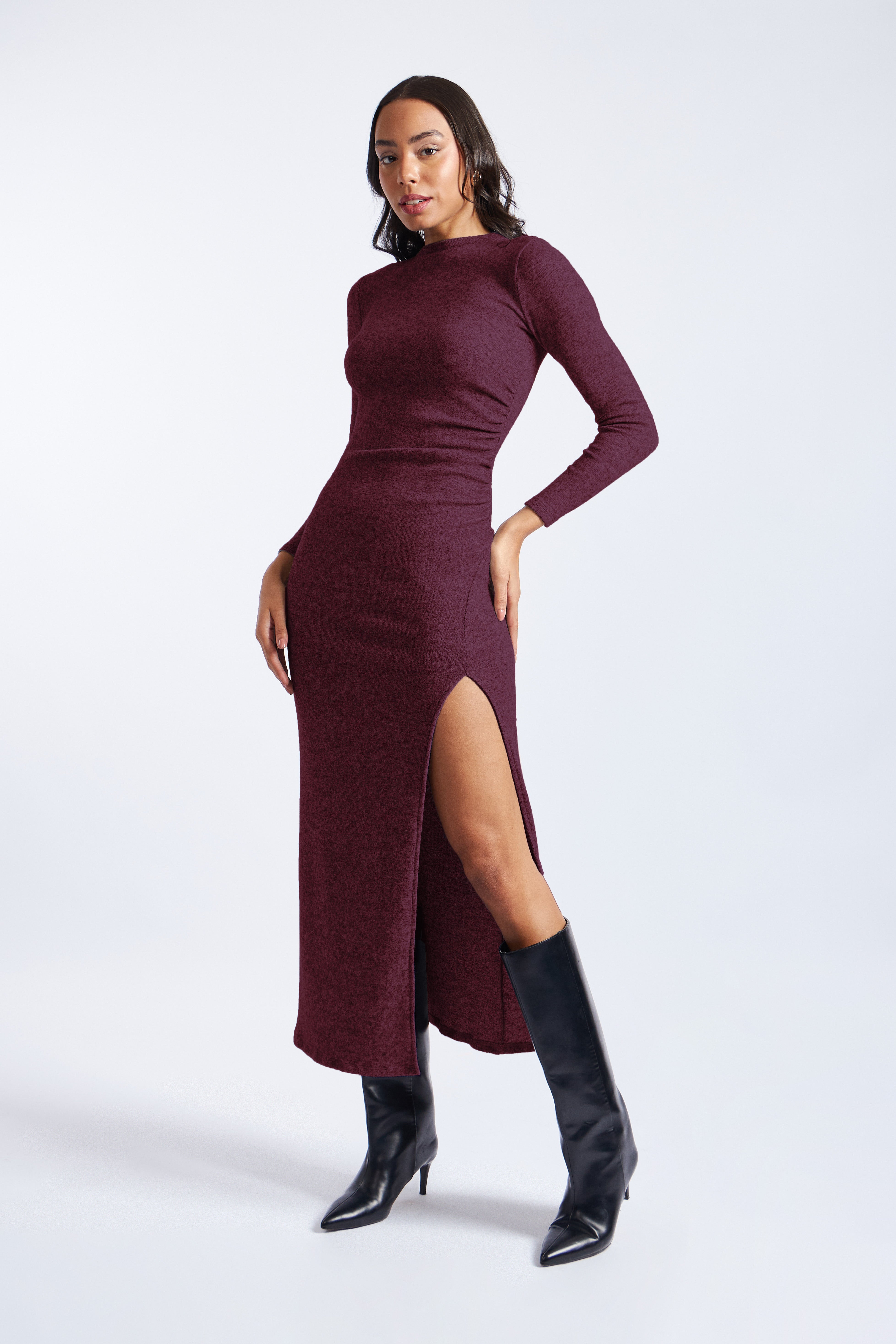 Vestido Cerrado Drapeado - Burgundy