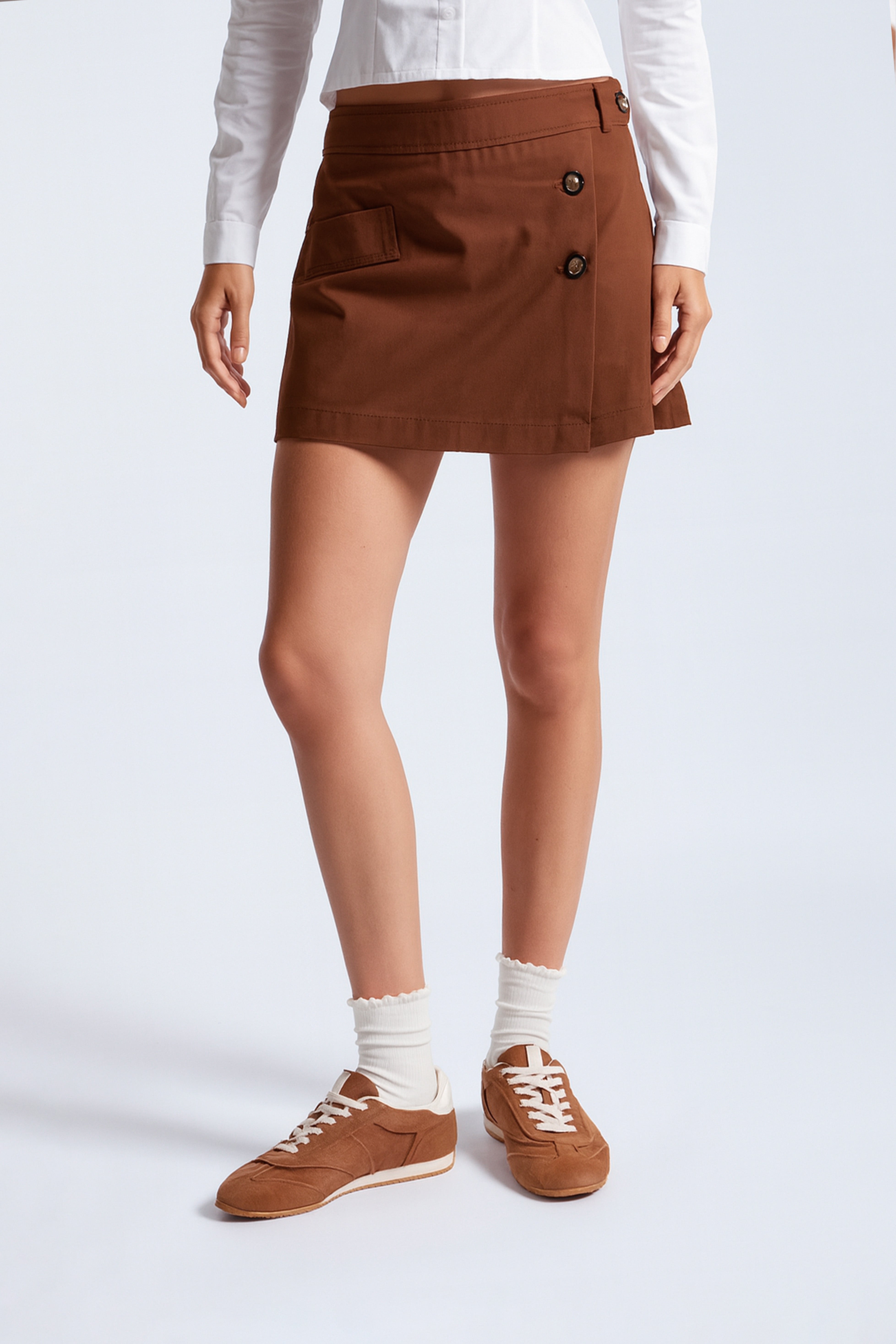 Falda Short Botones  - Marrón