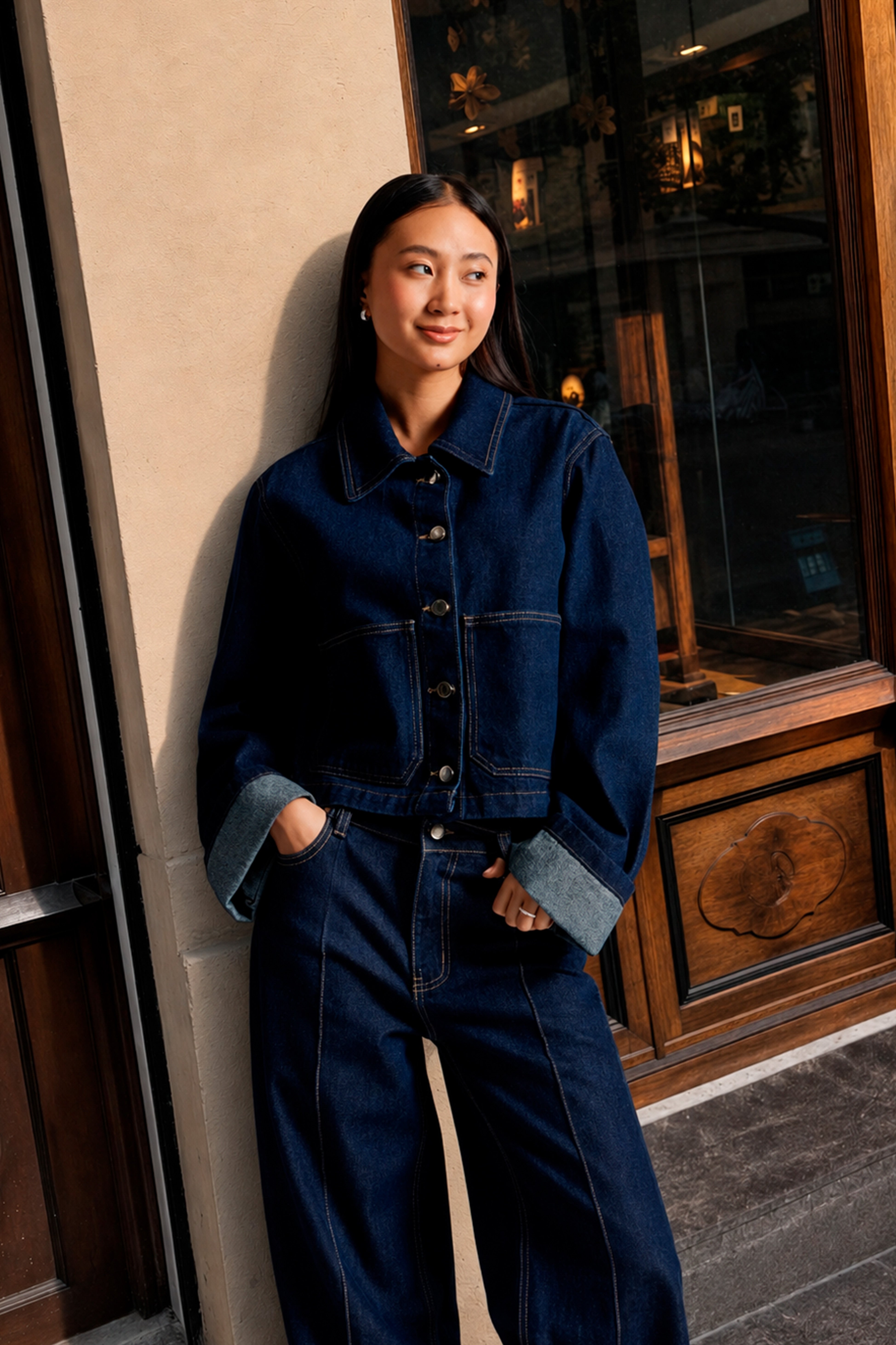 Casaca Denim Manga Doblada - Azul Índigo