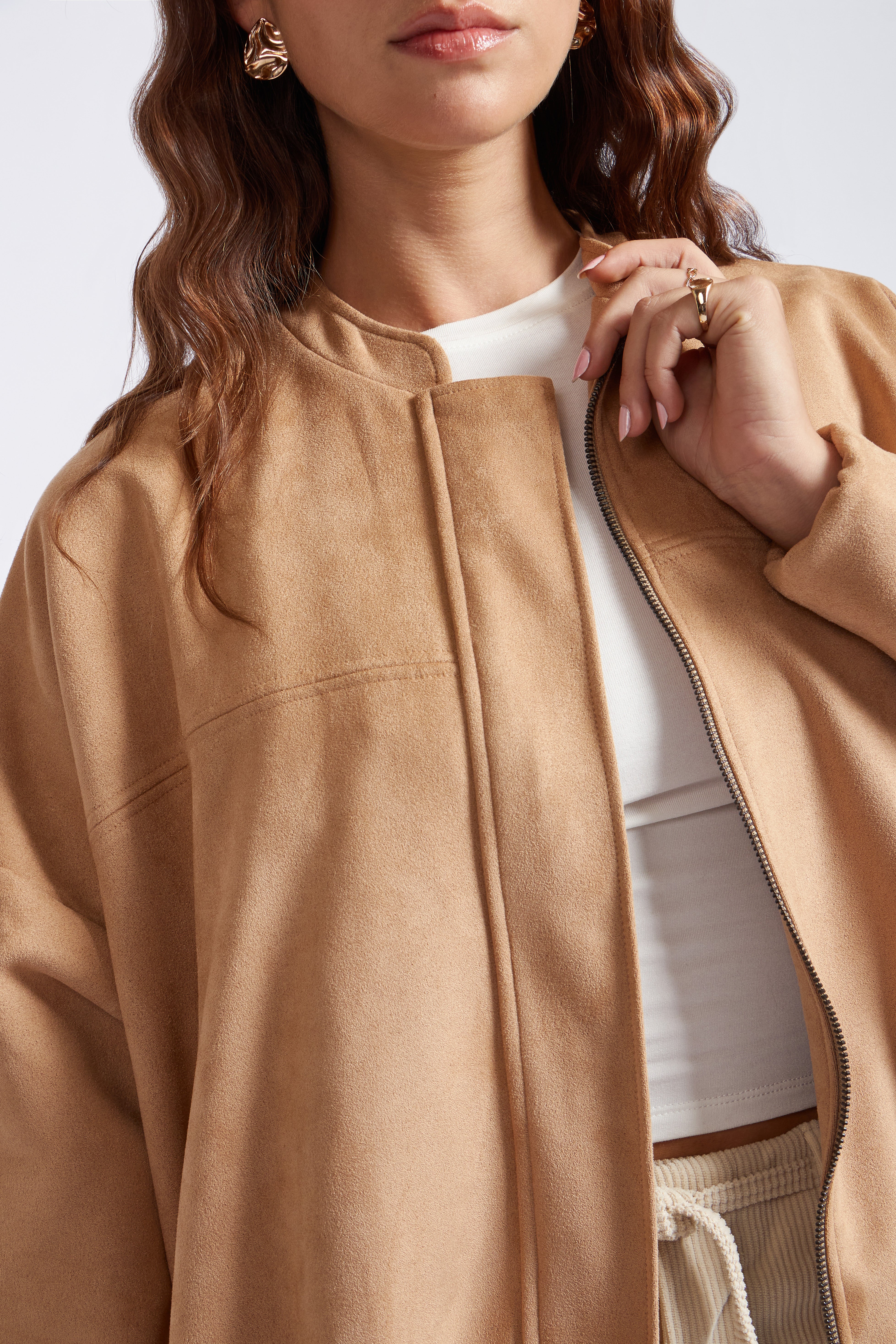 Casaca Bomber Suede - Beige