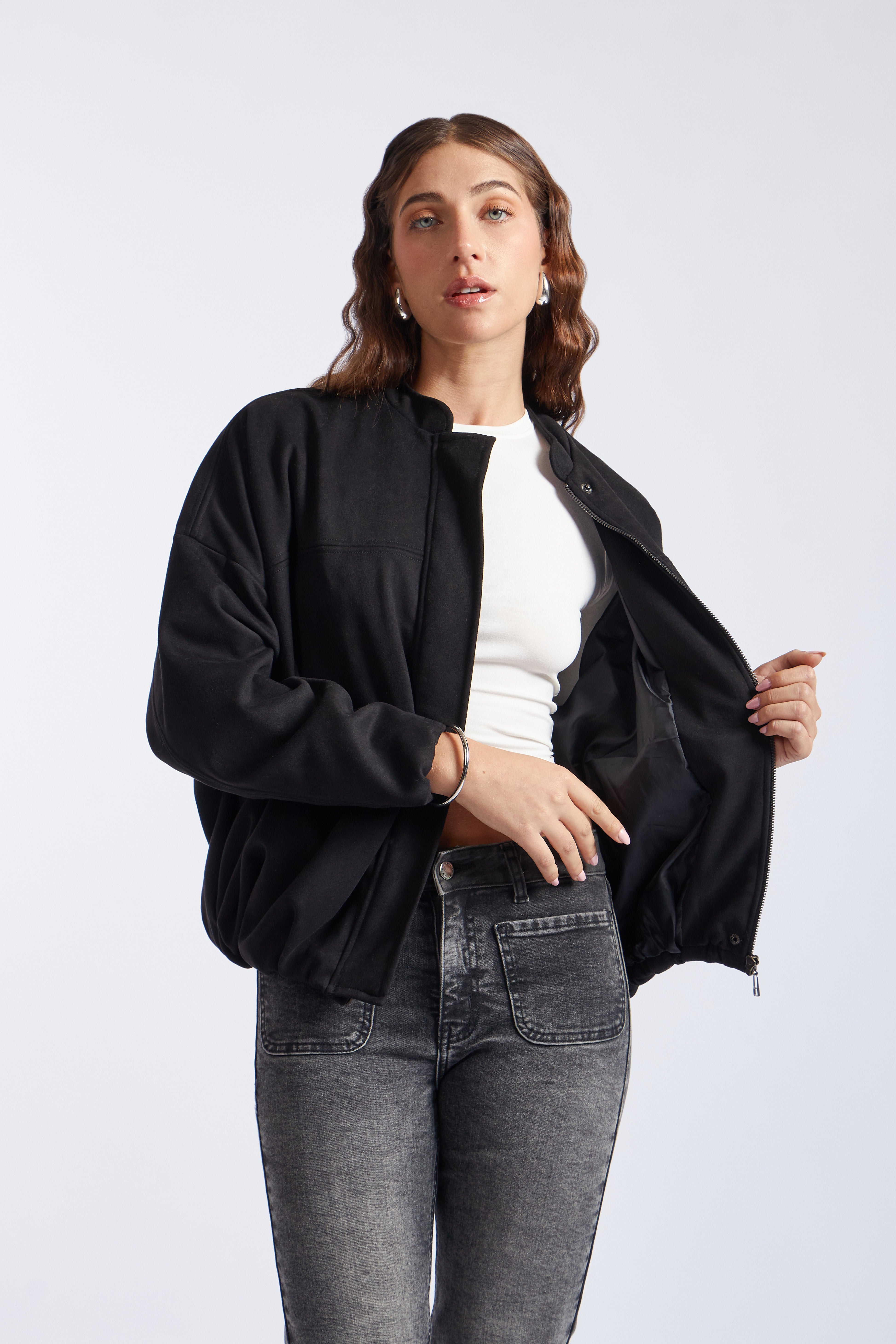 Casaca Bomber Suede - Negro