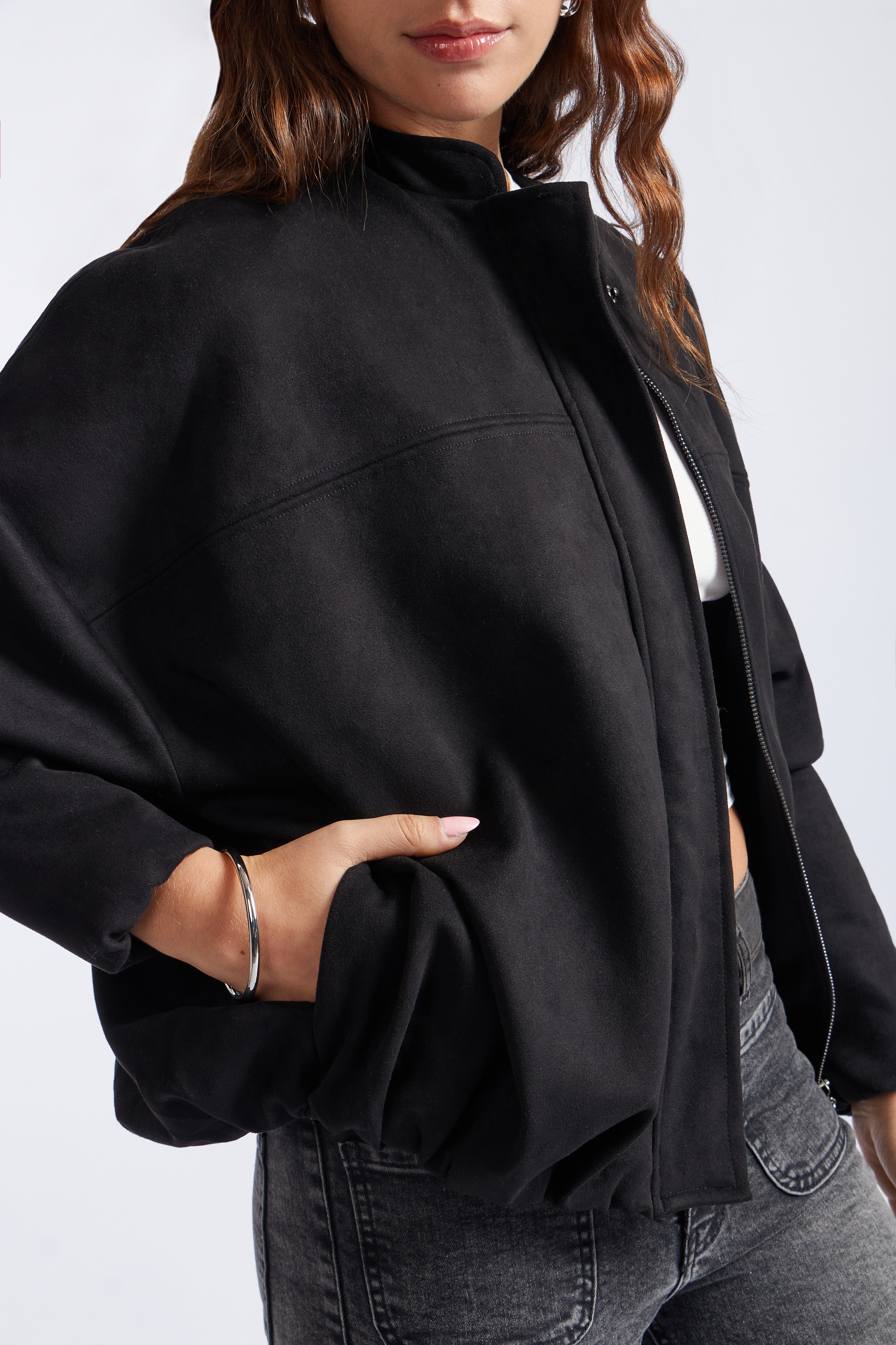 Casaca Bomber Suede - Negro