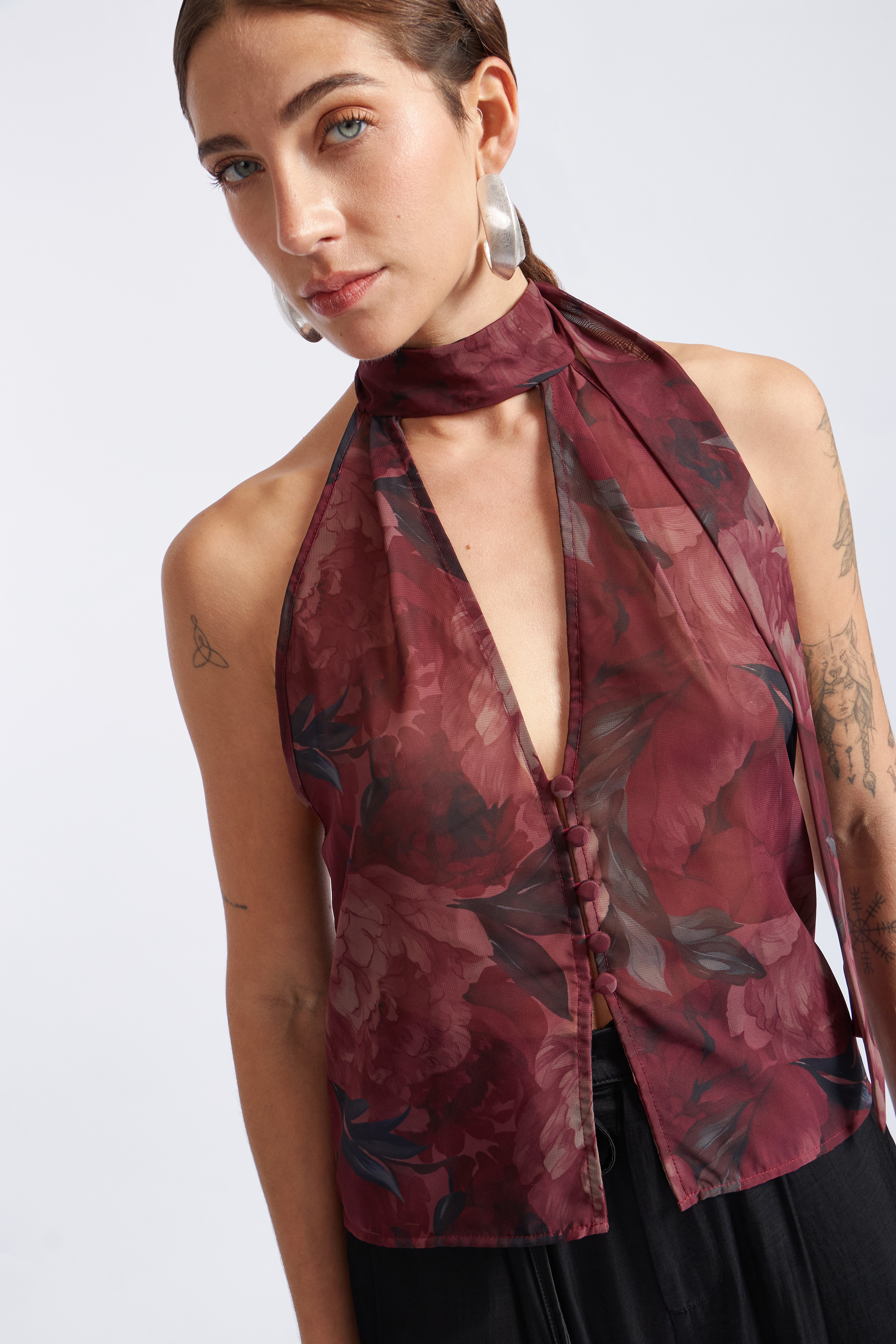 Blusa Halter Boho - Borgoña