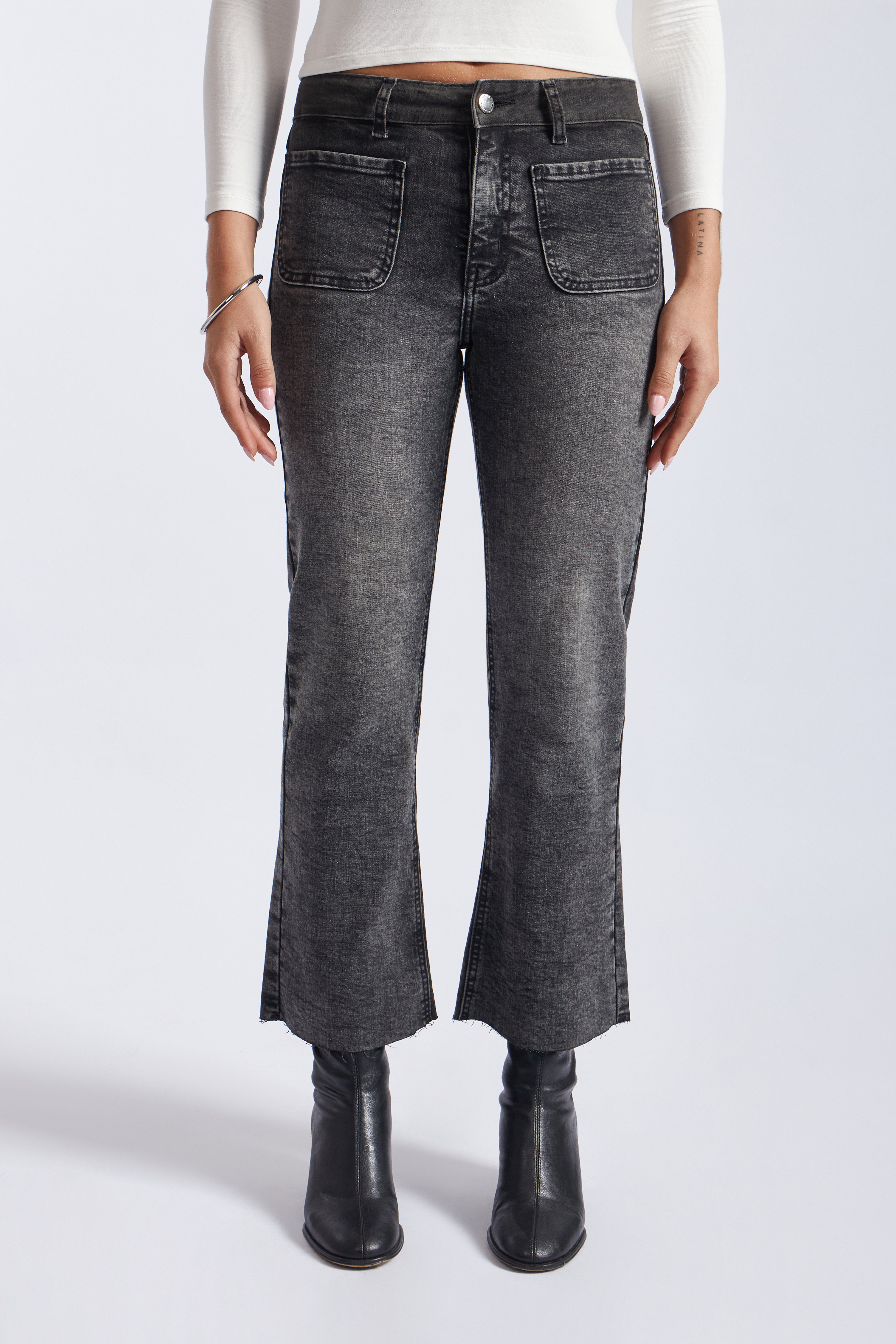 Denim Cropped Flare - Grey