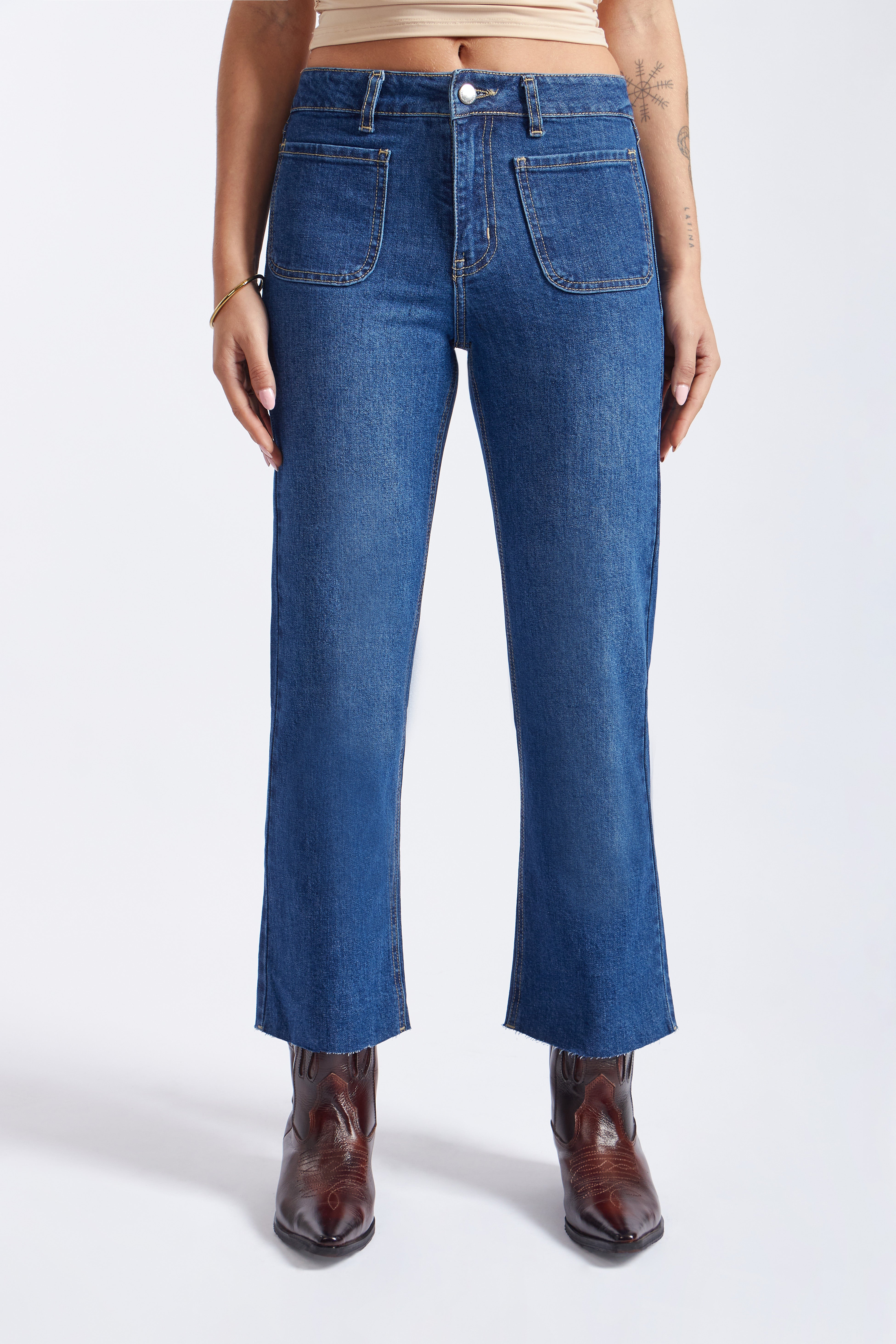 Denim Cropped Flare - Cristal Stone