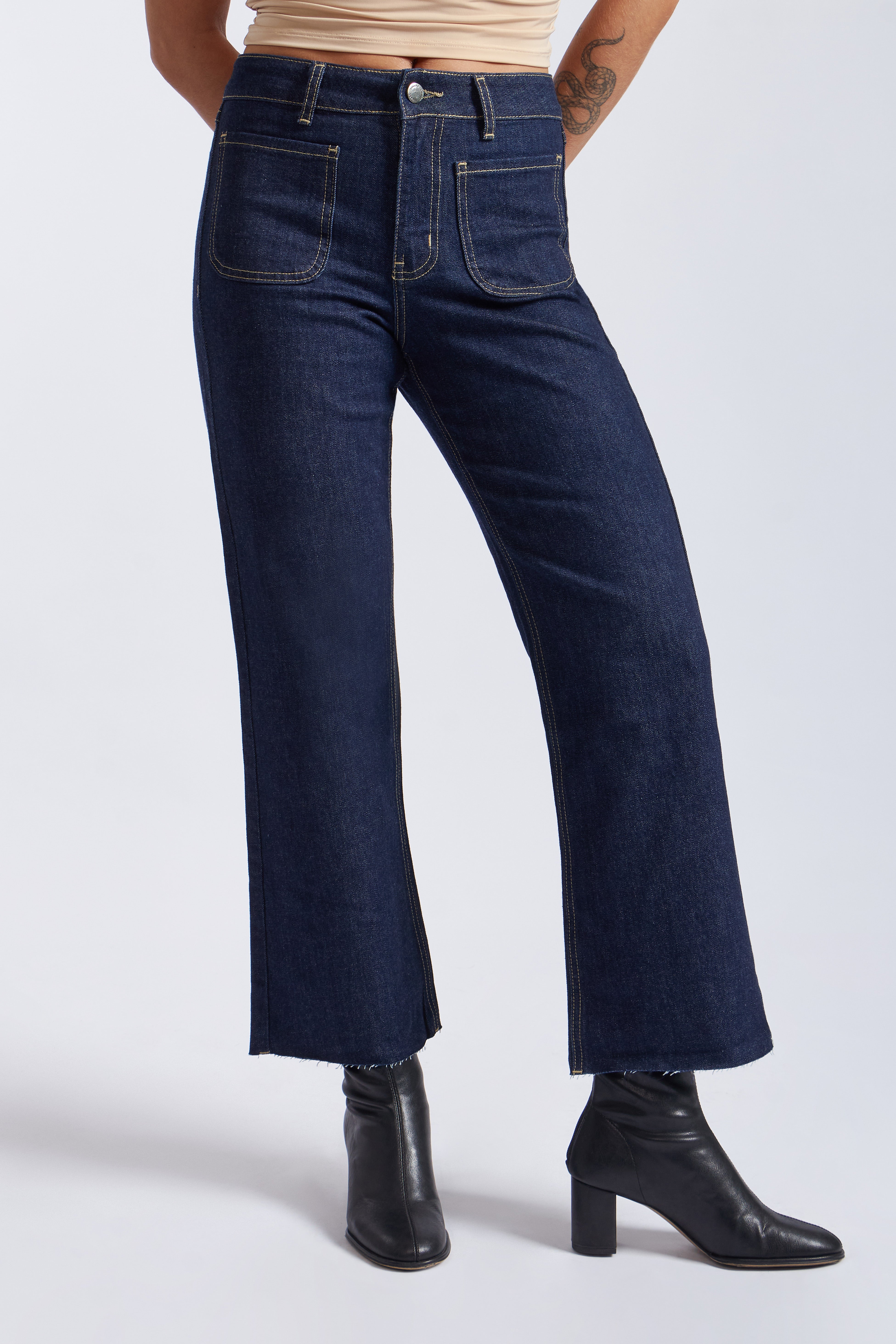 Denim Cropped Flare - Stone Blue