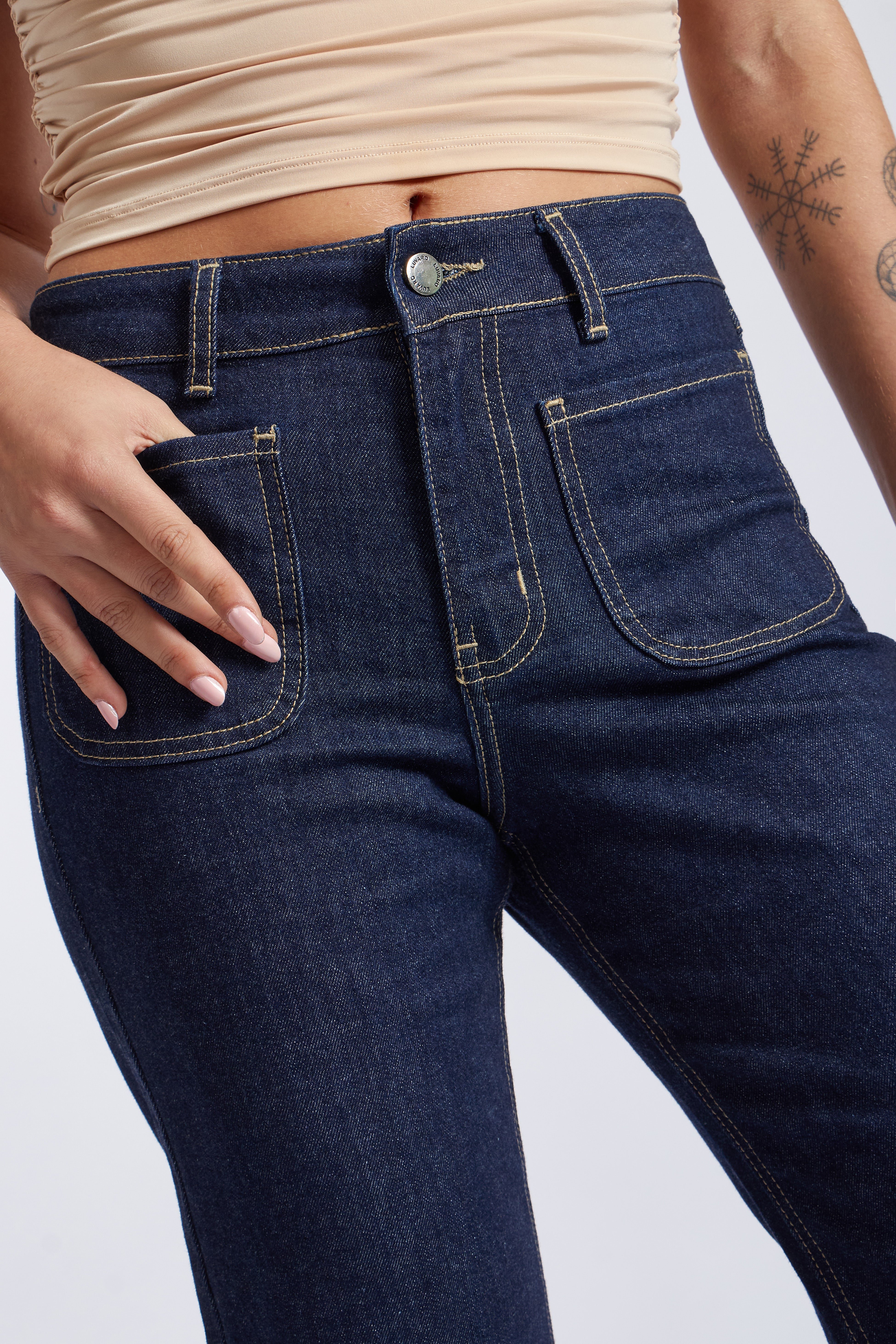 Denim Cropped Flare - Stone Blue