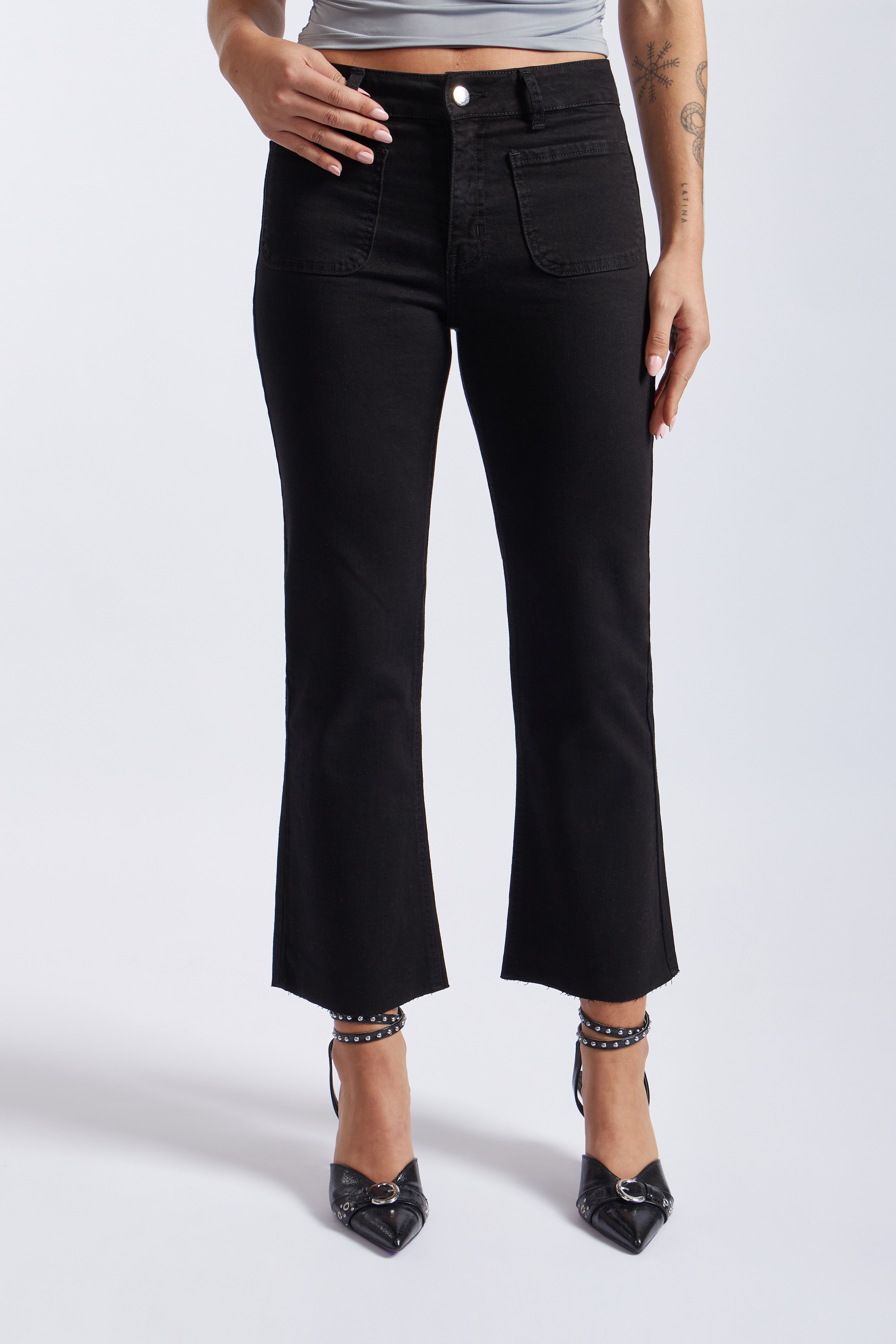 Denim Cropped Flare - Black