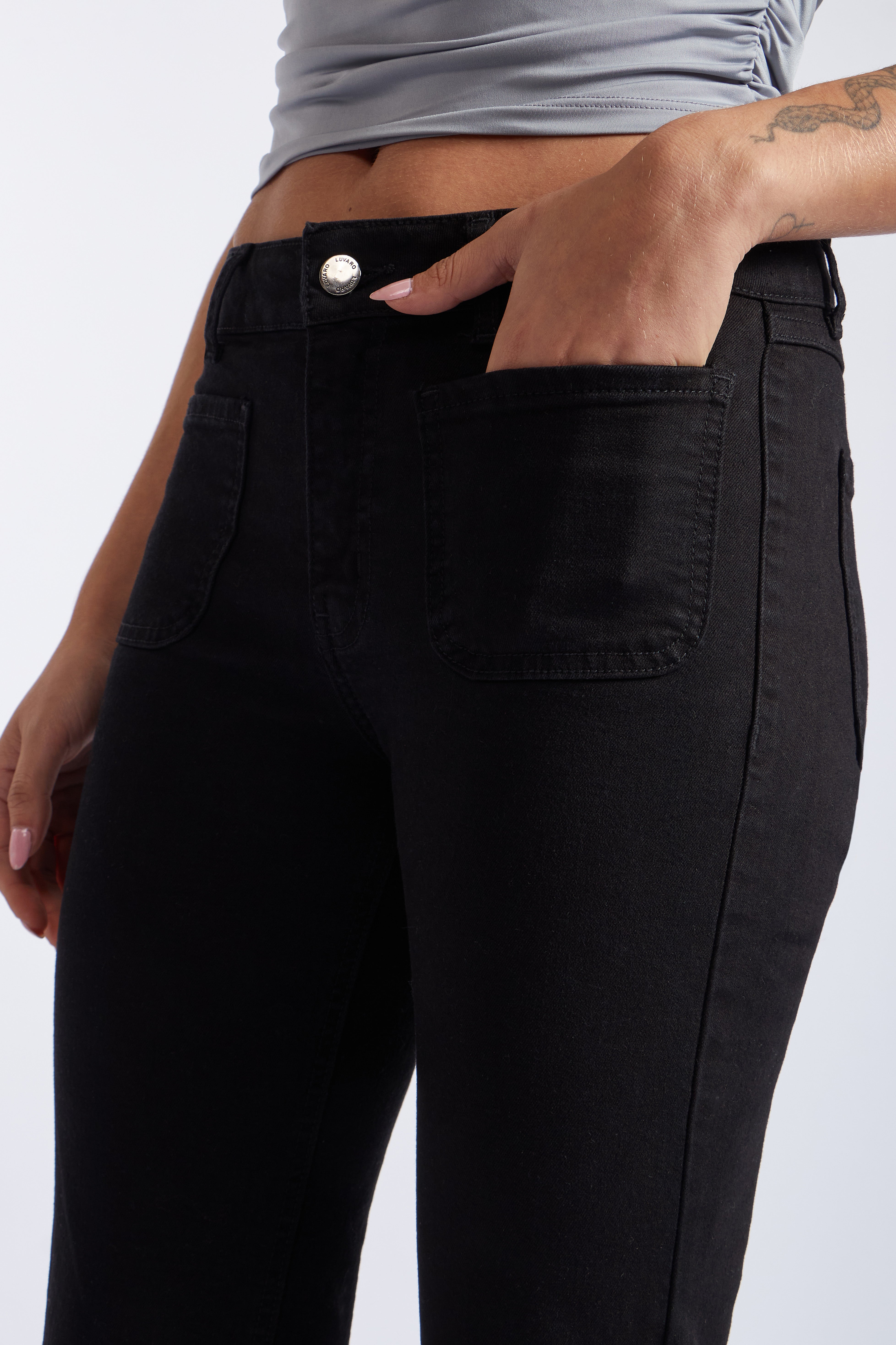 Denim Cropped Flare - Black