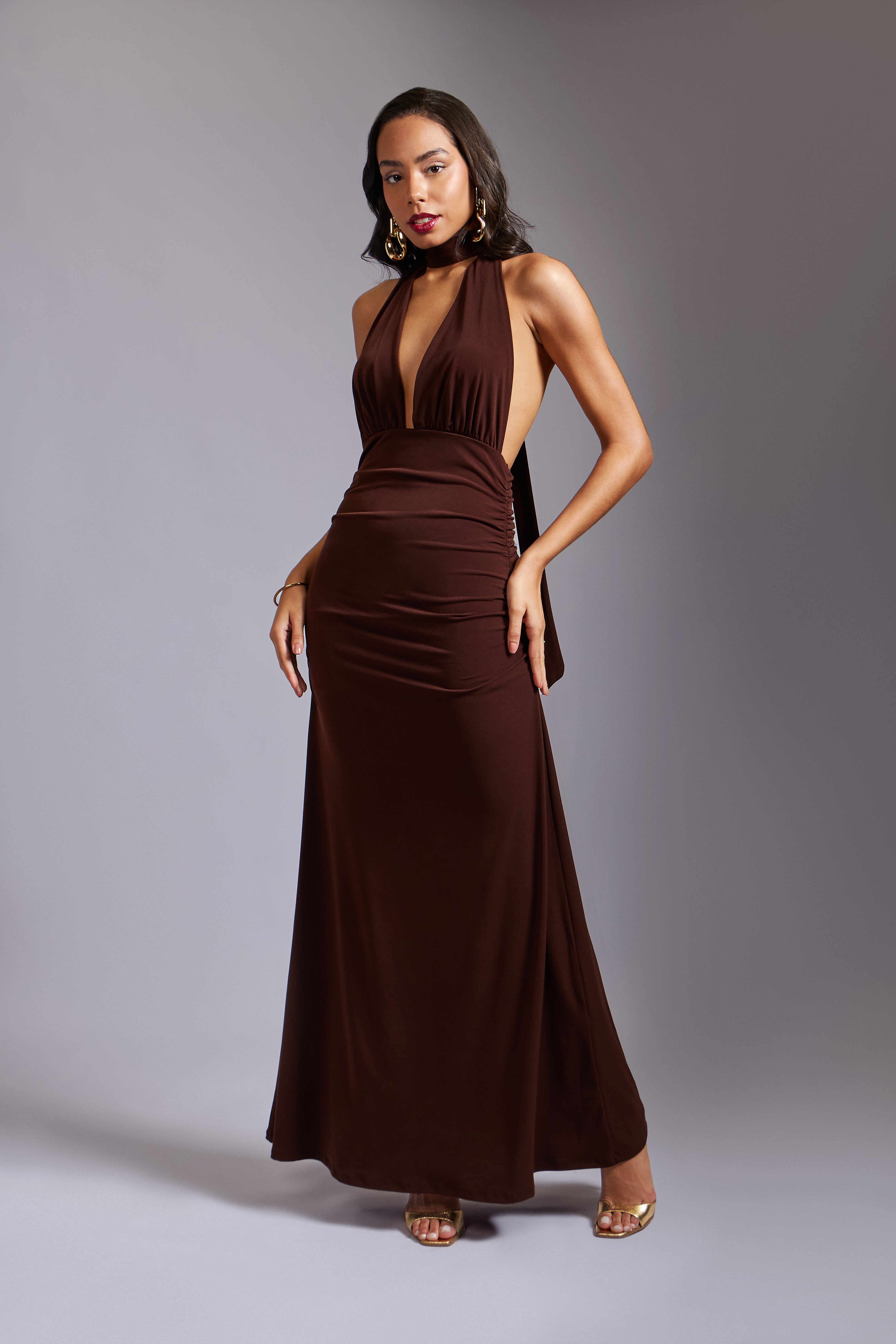 Vestido Halter Lazo - Marrón