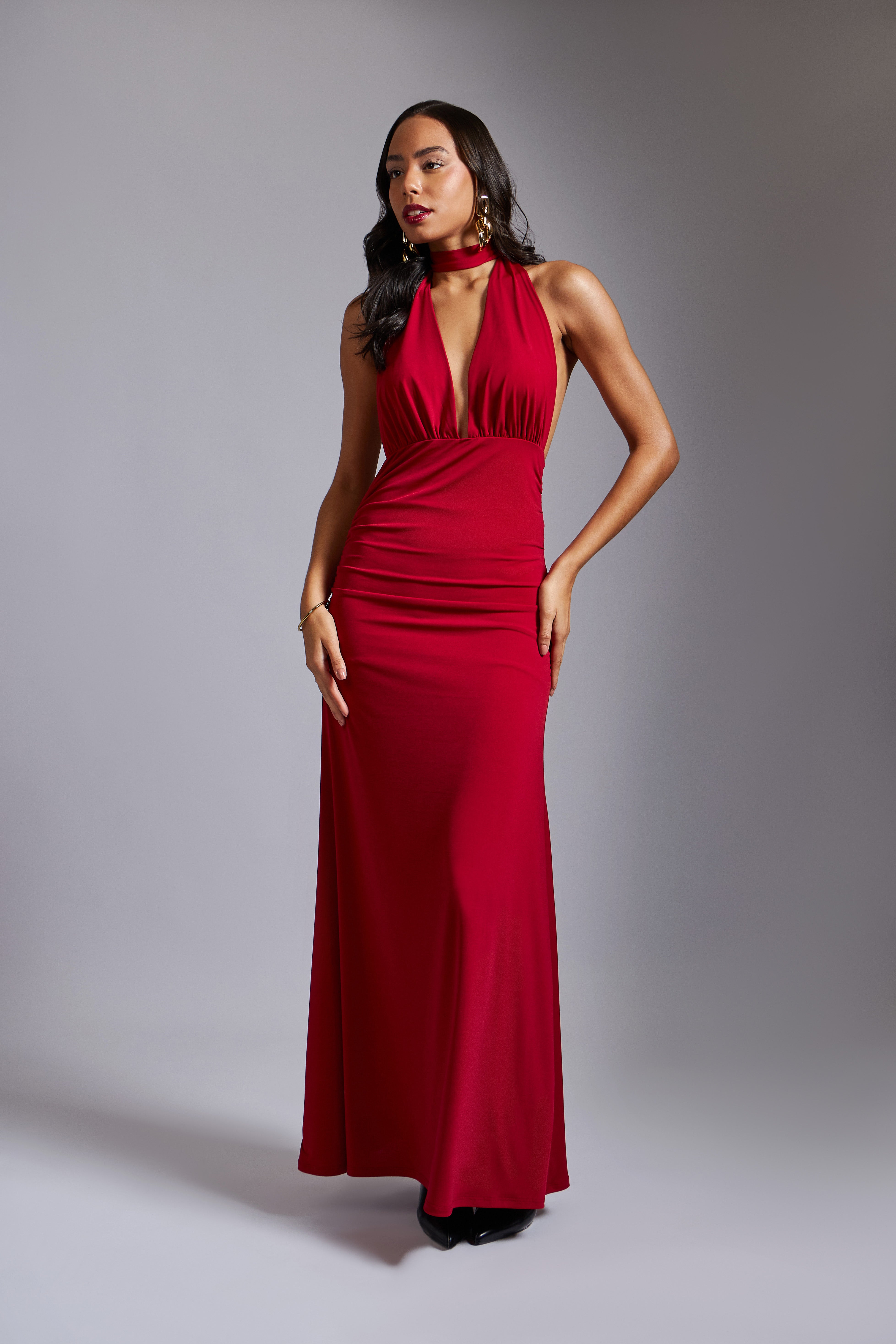 Vestido Halter Lazo - Vino