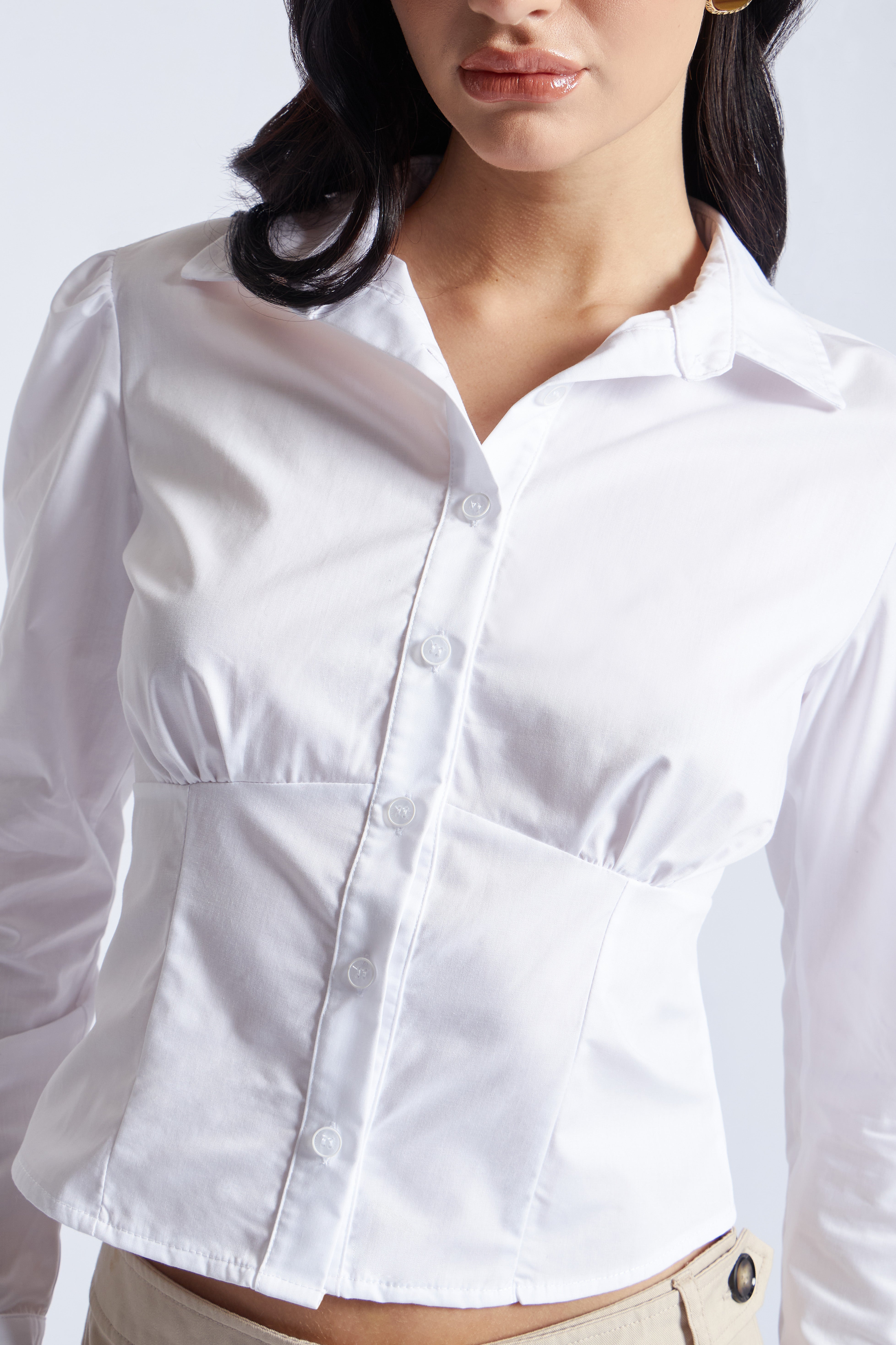 Blusa Manga Larga Corset - Blanco
