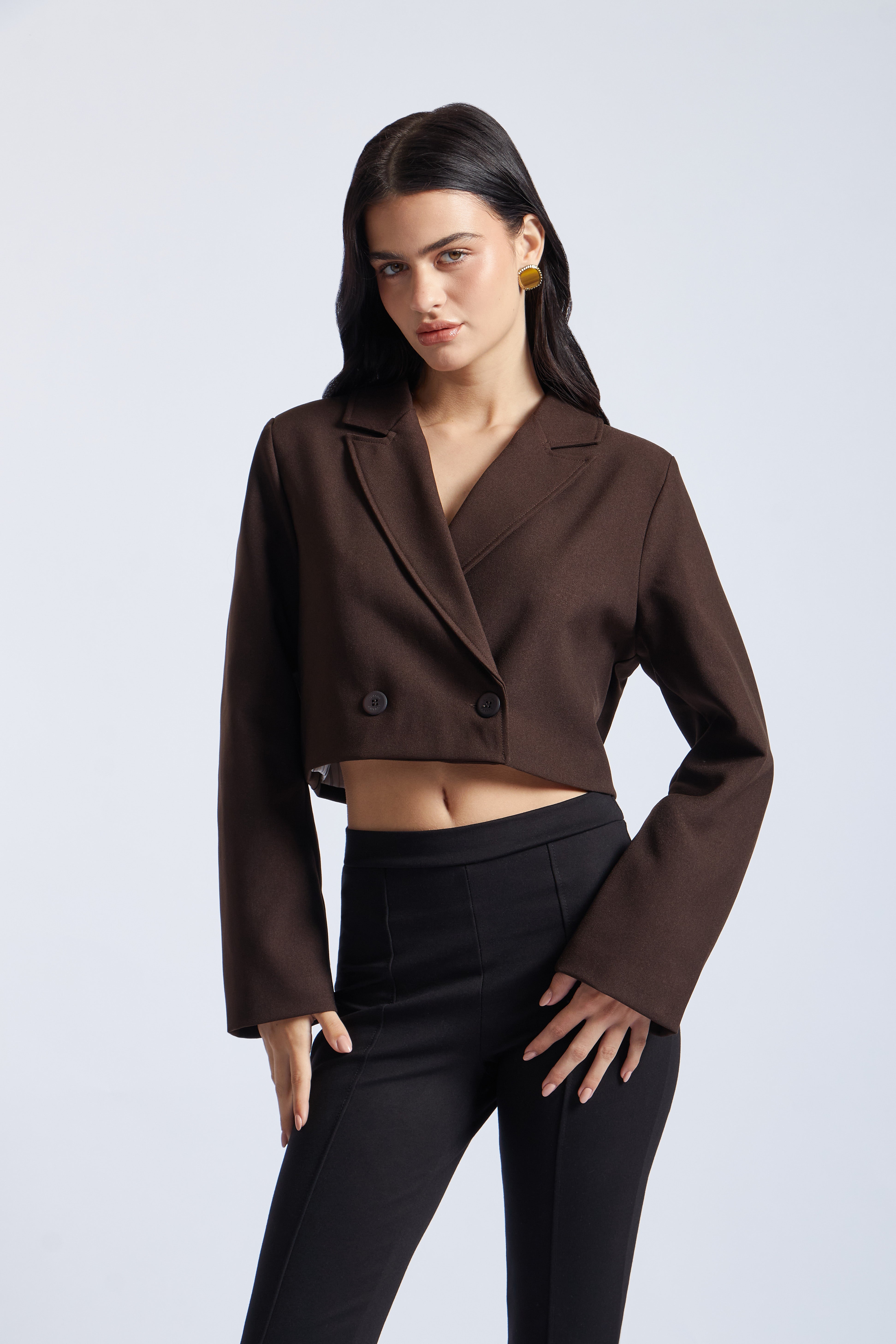 Cropped Blazer Cruzado - Chocolate