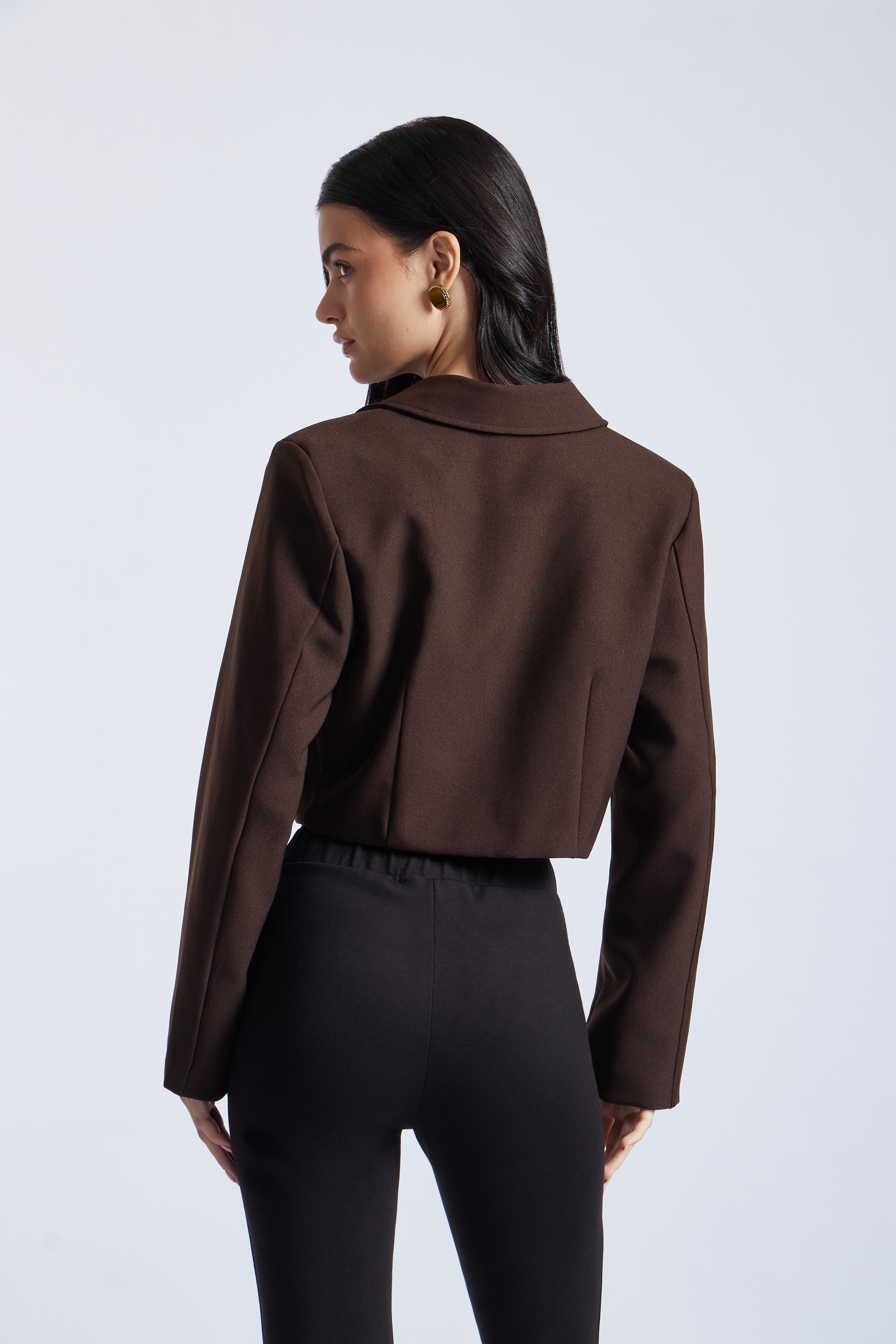 Cropped Blazer Cruzado - Chocolate