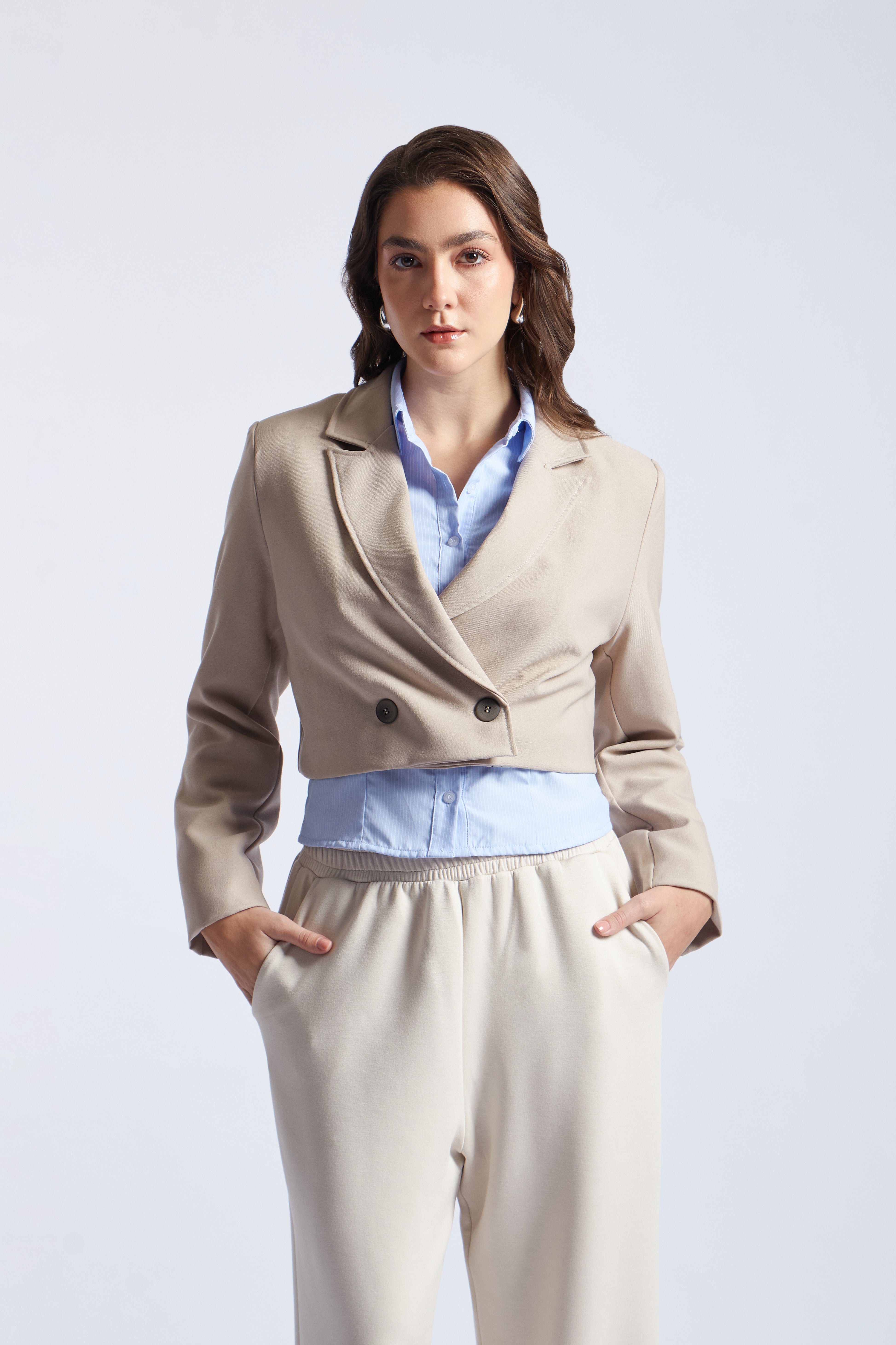 Cropped Blazer Cruzado - Beige