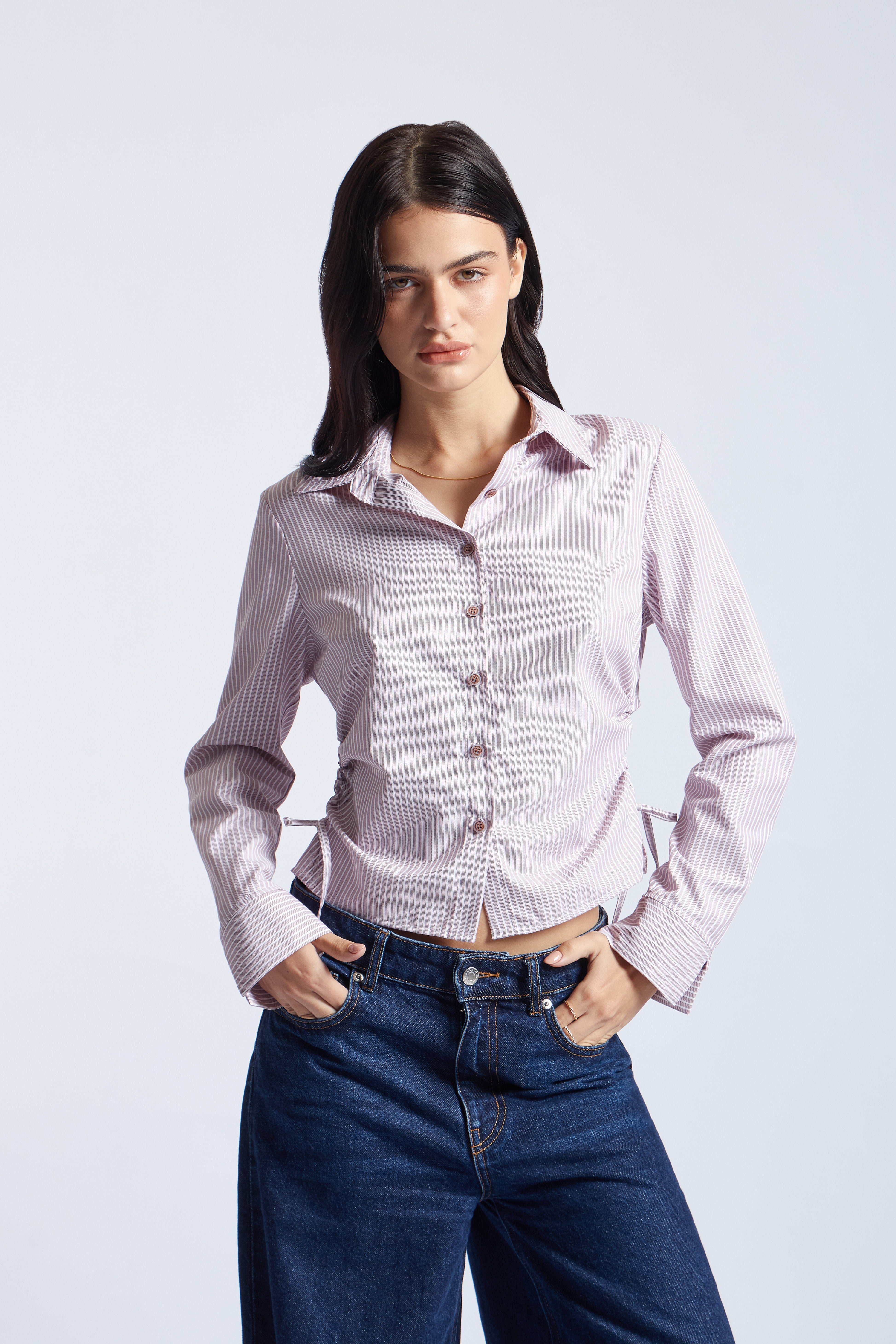 Blusa Manga Larga Frunces - Rayas Vino