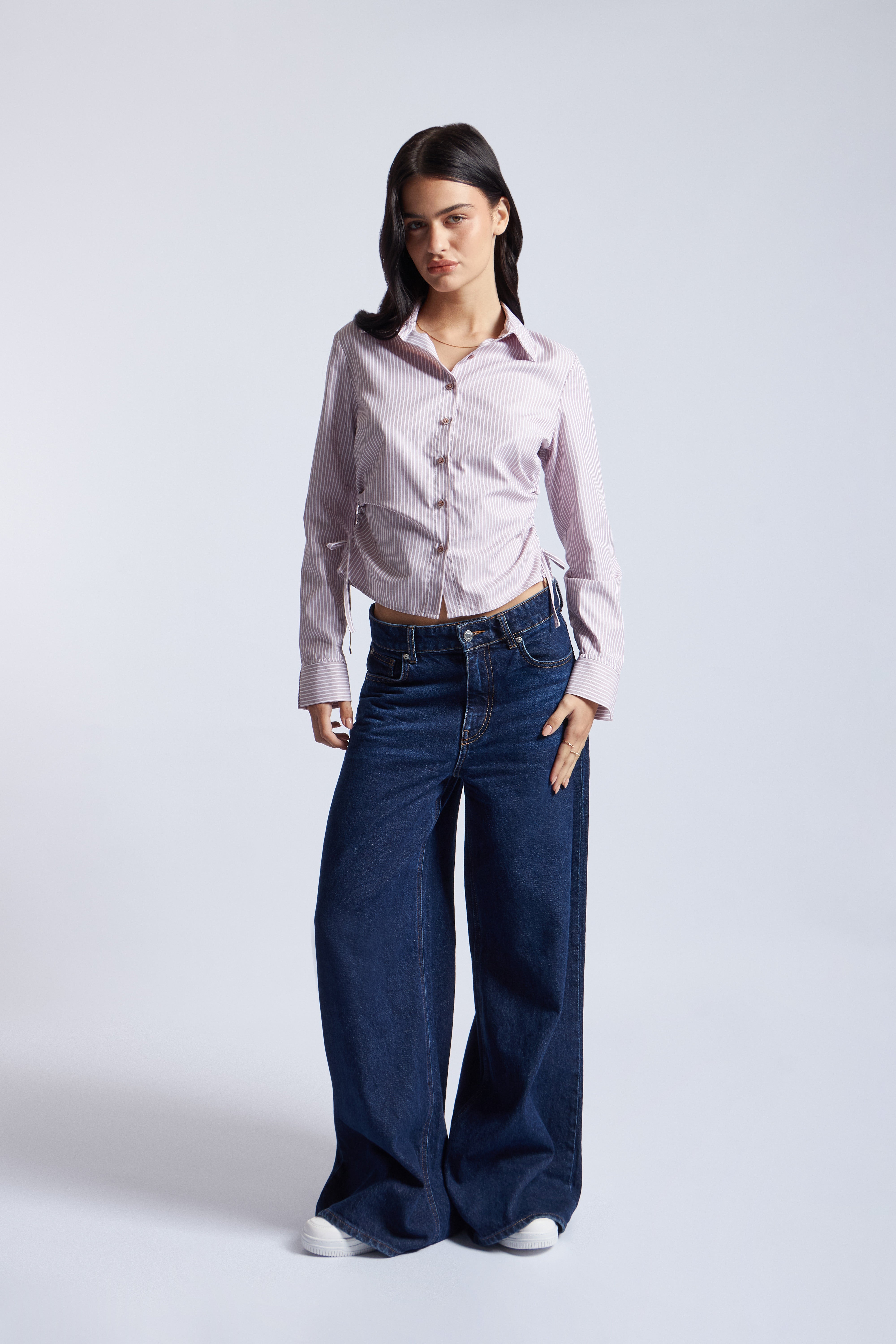 Blusa Manga Larga Frunces - Rayas Vino