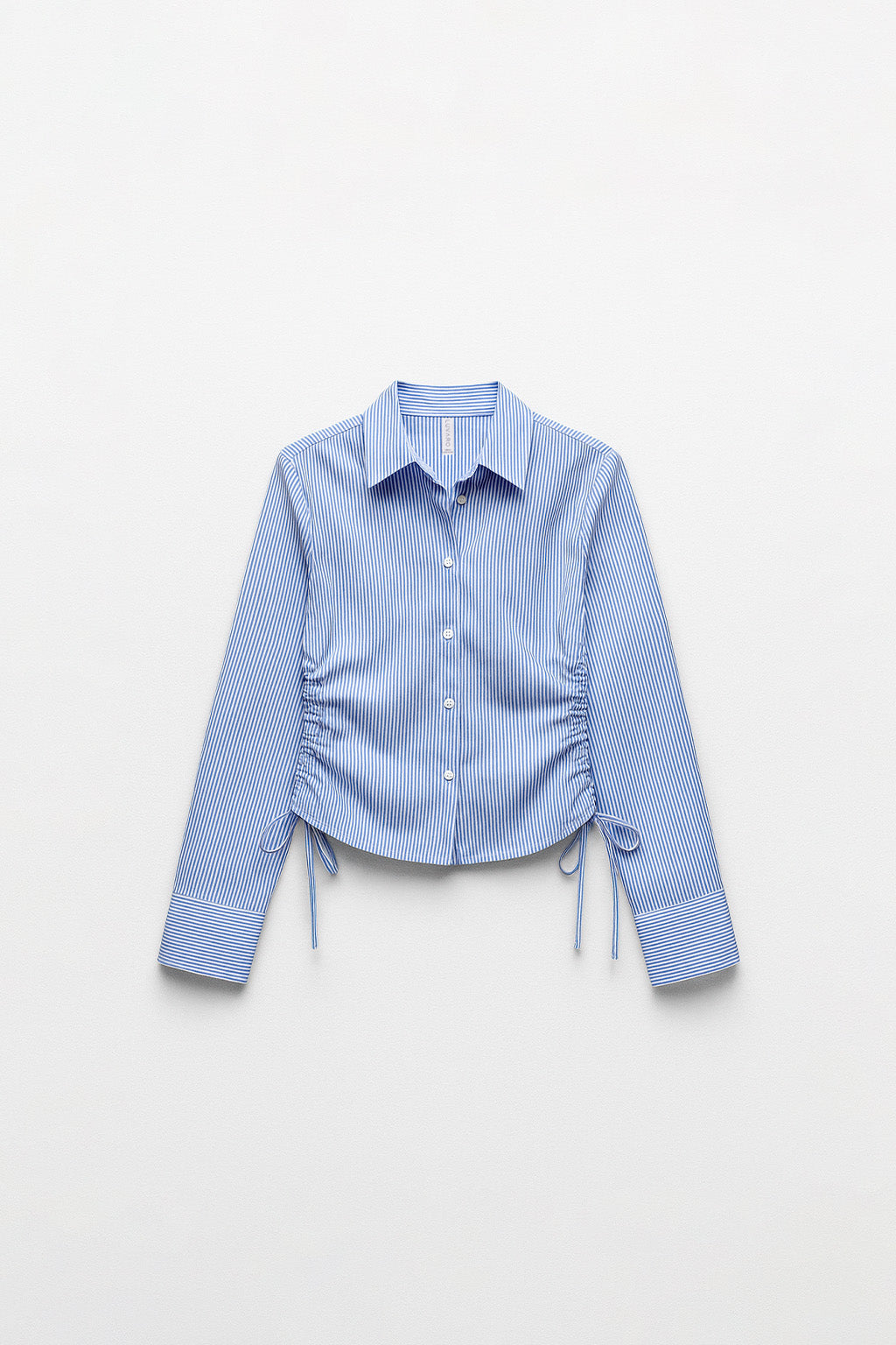 Blusa Manga Larga Frunces - Rayas Celeste