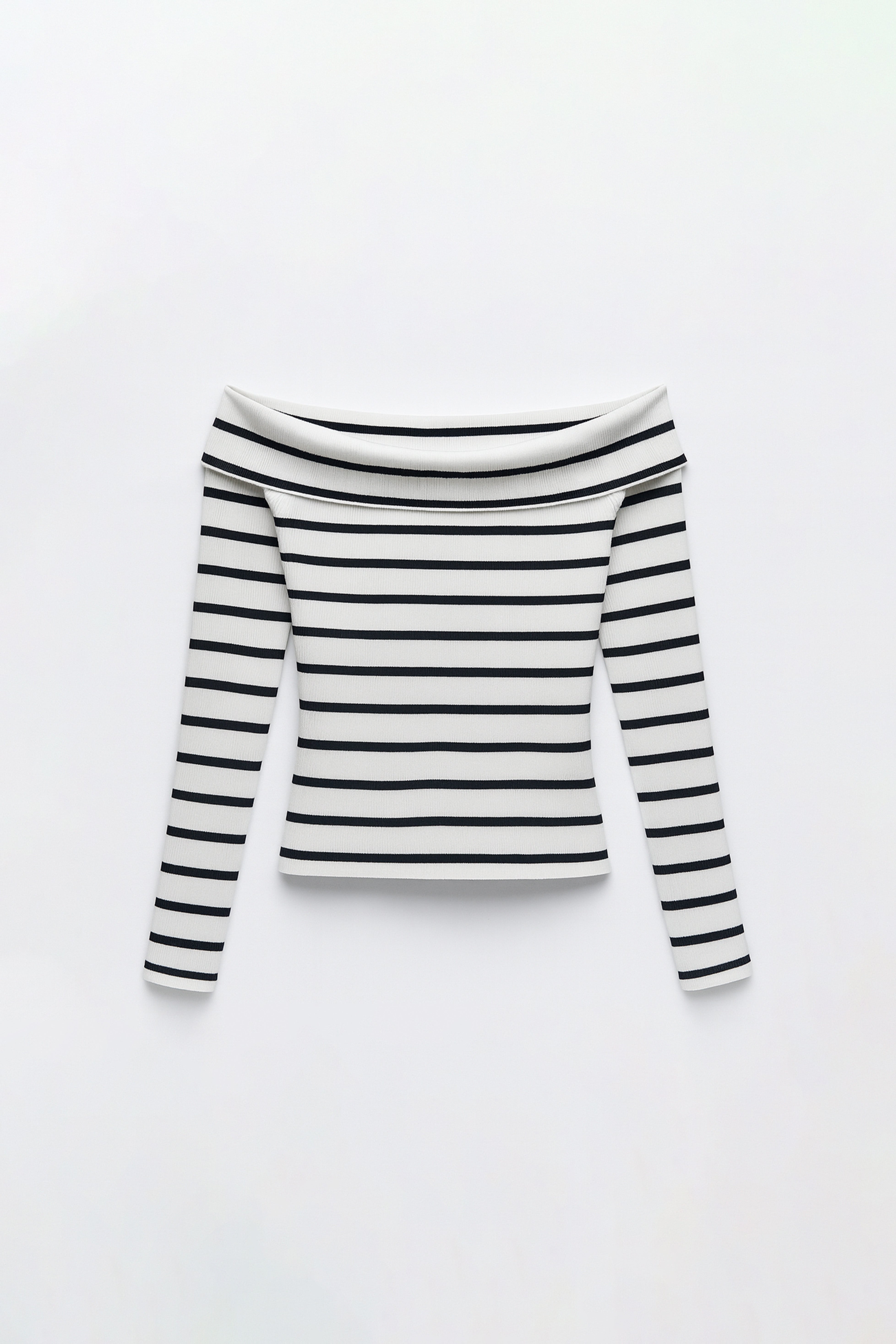 Off Shoulder Rib Stripe - Ivory con Negro