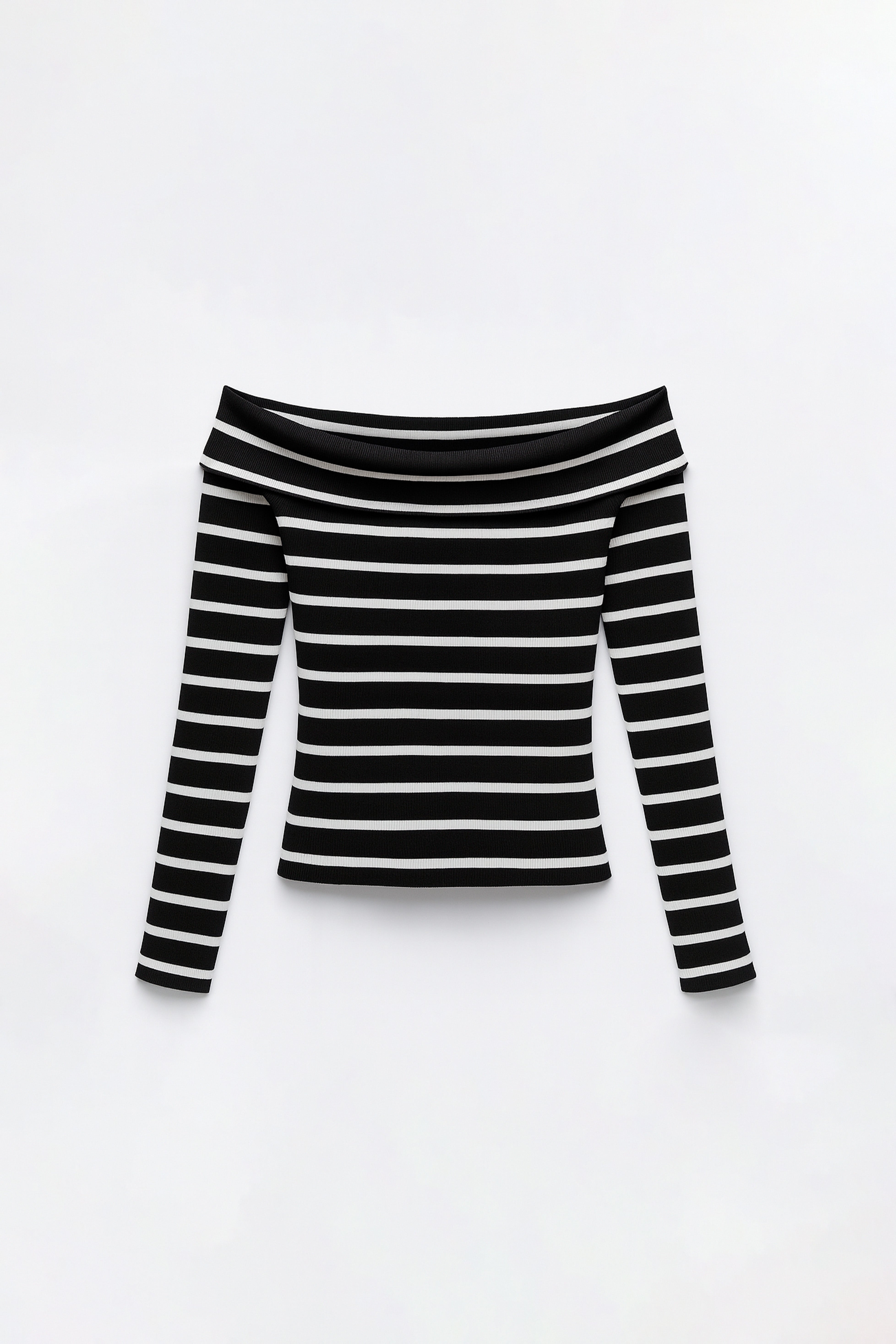 Off Shoulder Rib Stripe - Negro con Ivory