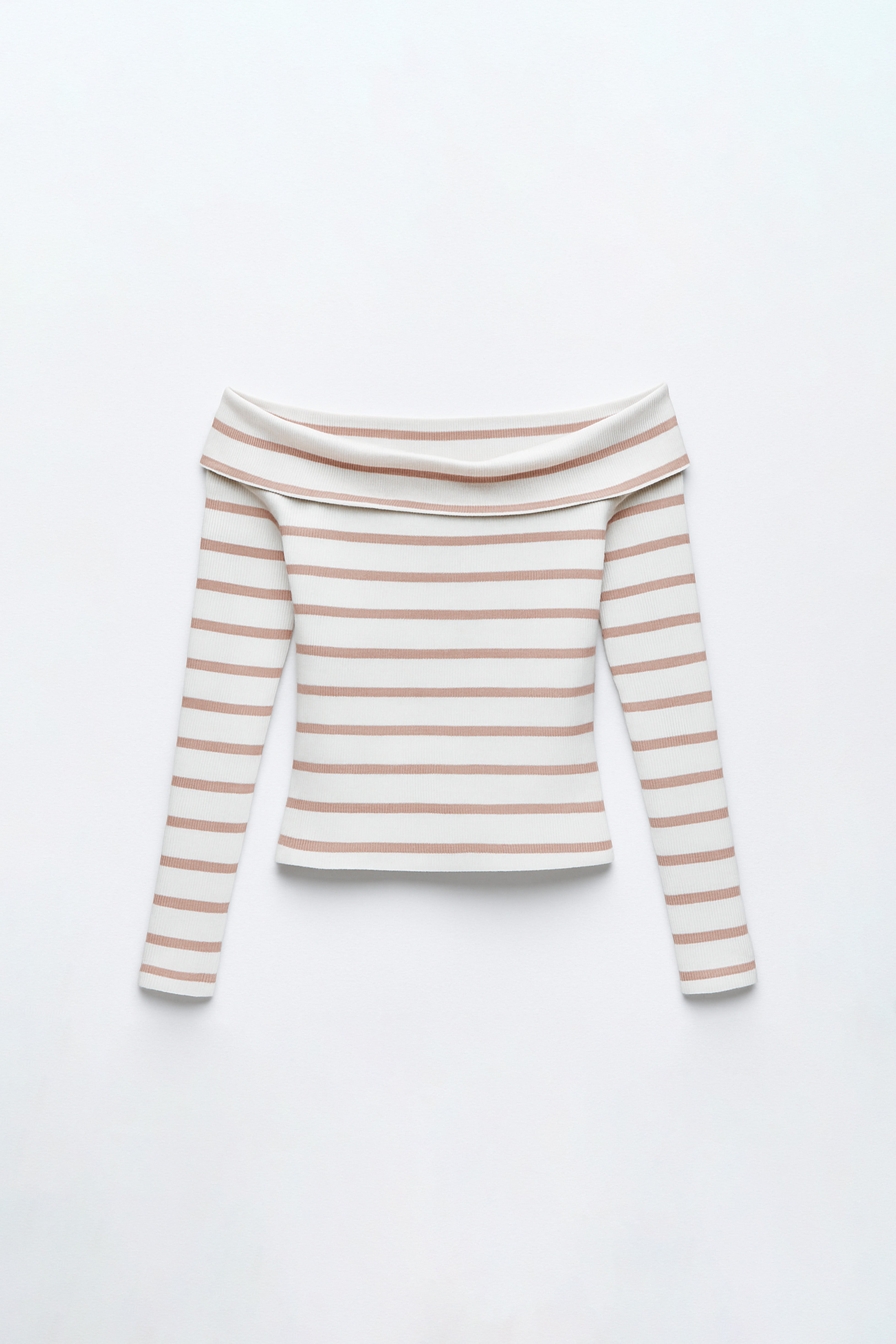 Off Shoulder Rib Stripe - Ivory con Topo