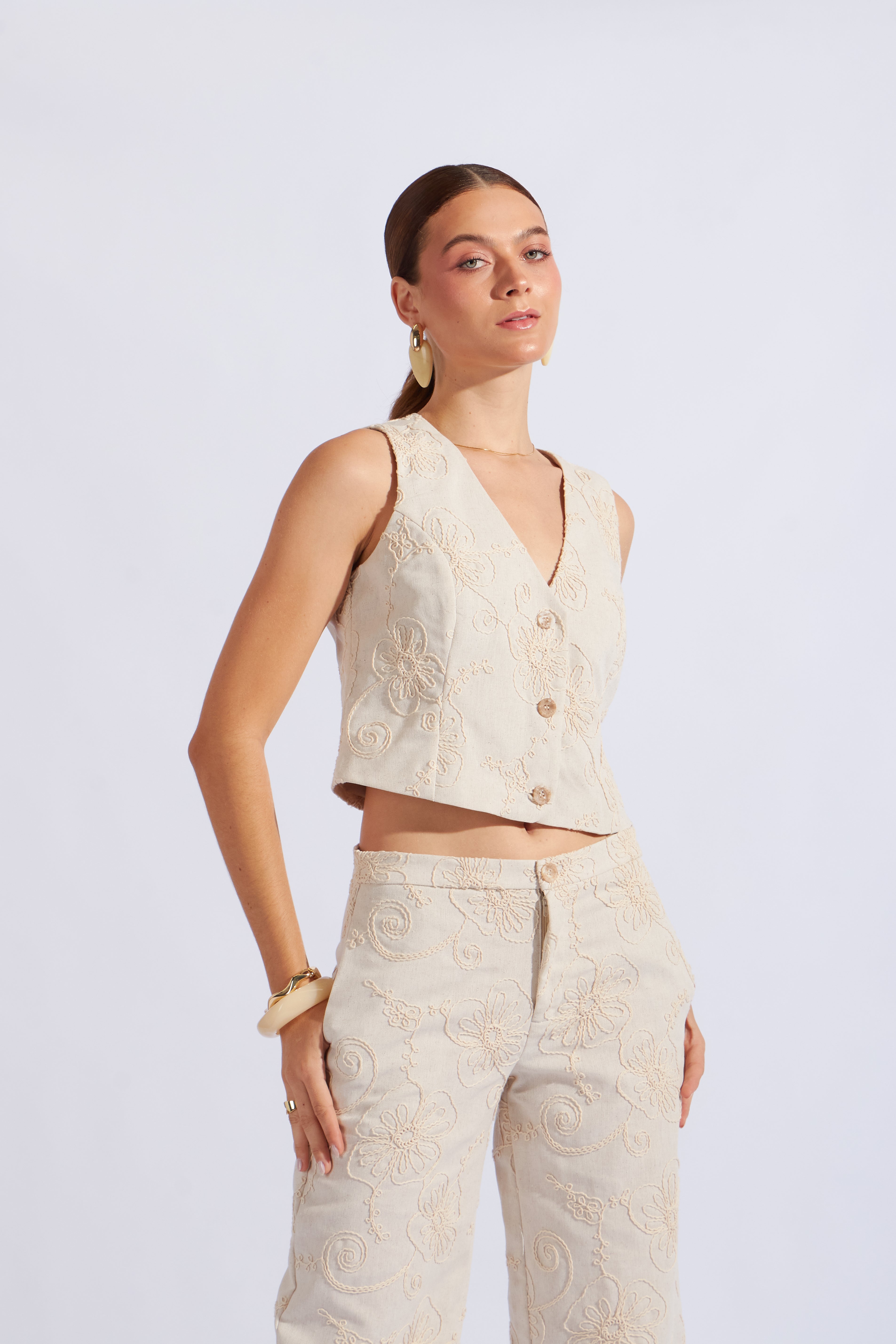 Chaleco Sastre Bordado - Natural