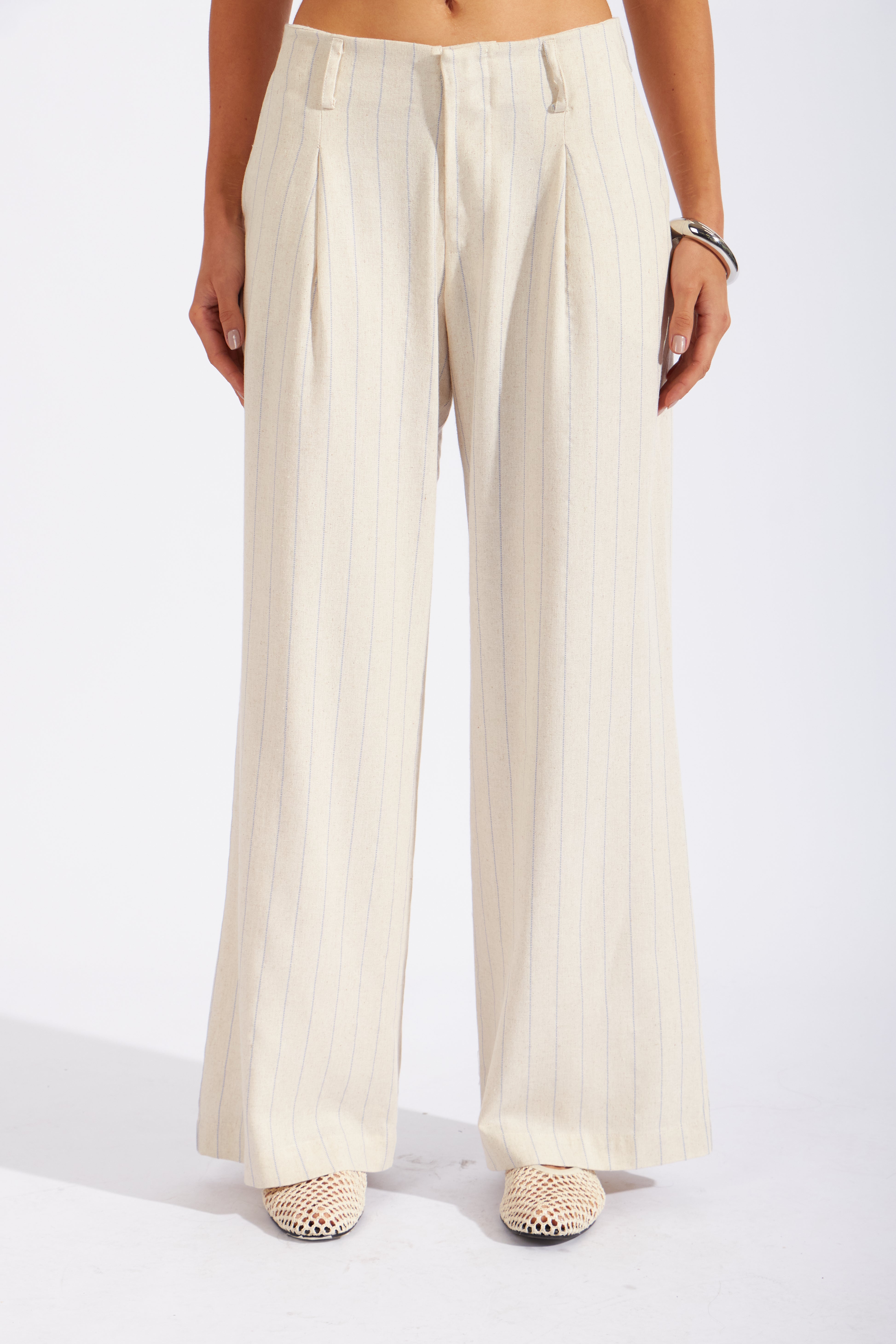 Pantalón Lino Rayas - Acero