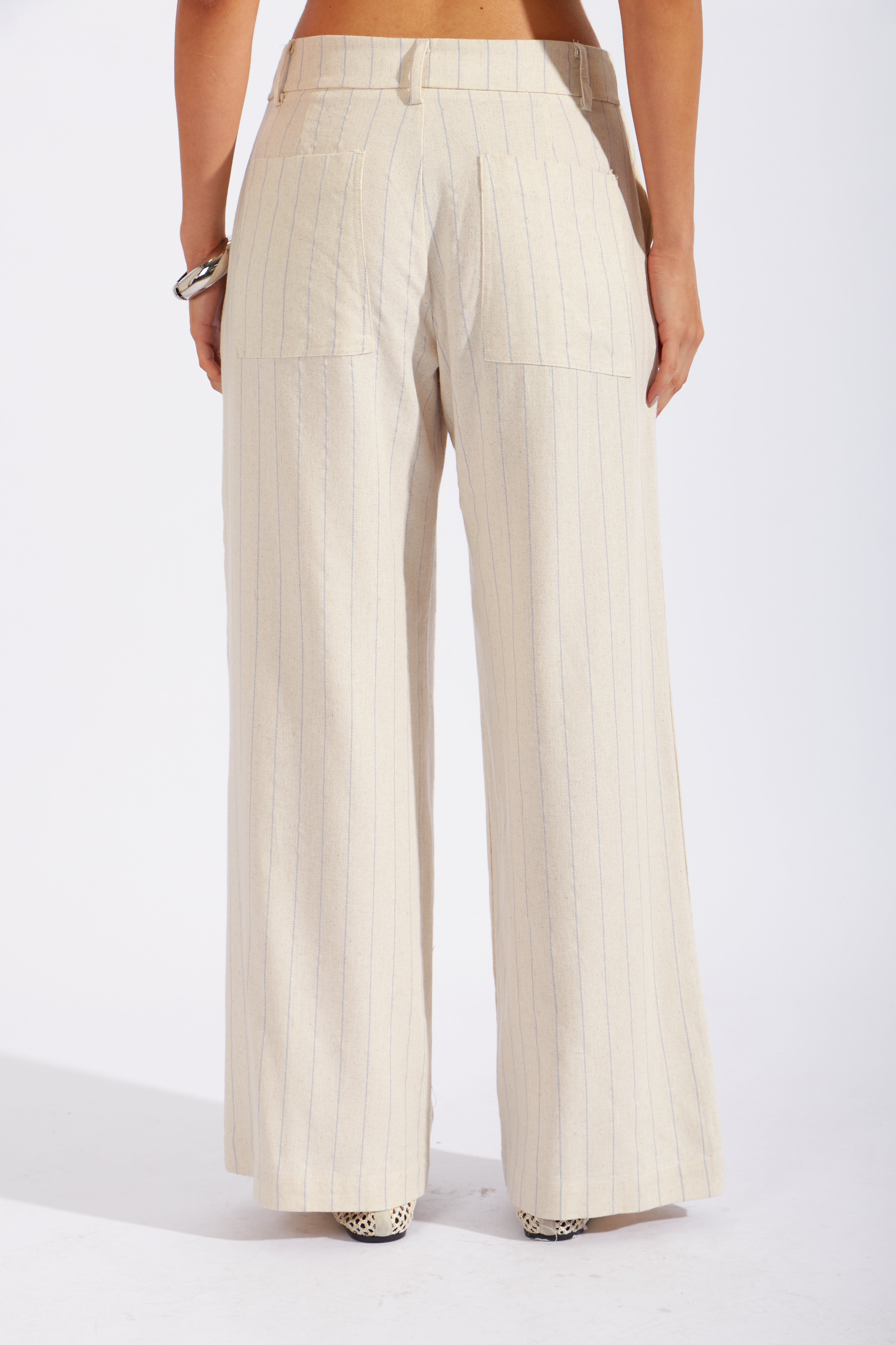 Pantalón Lino Rayas - Acero