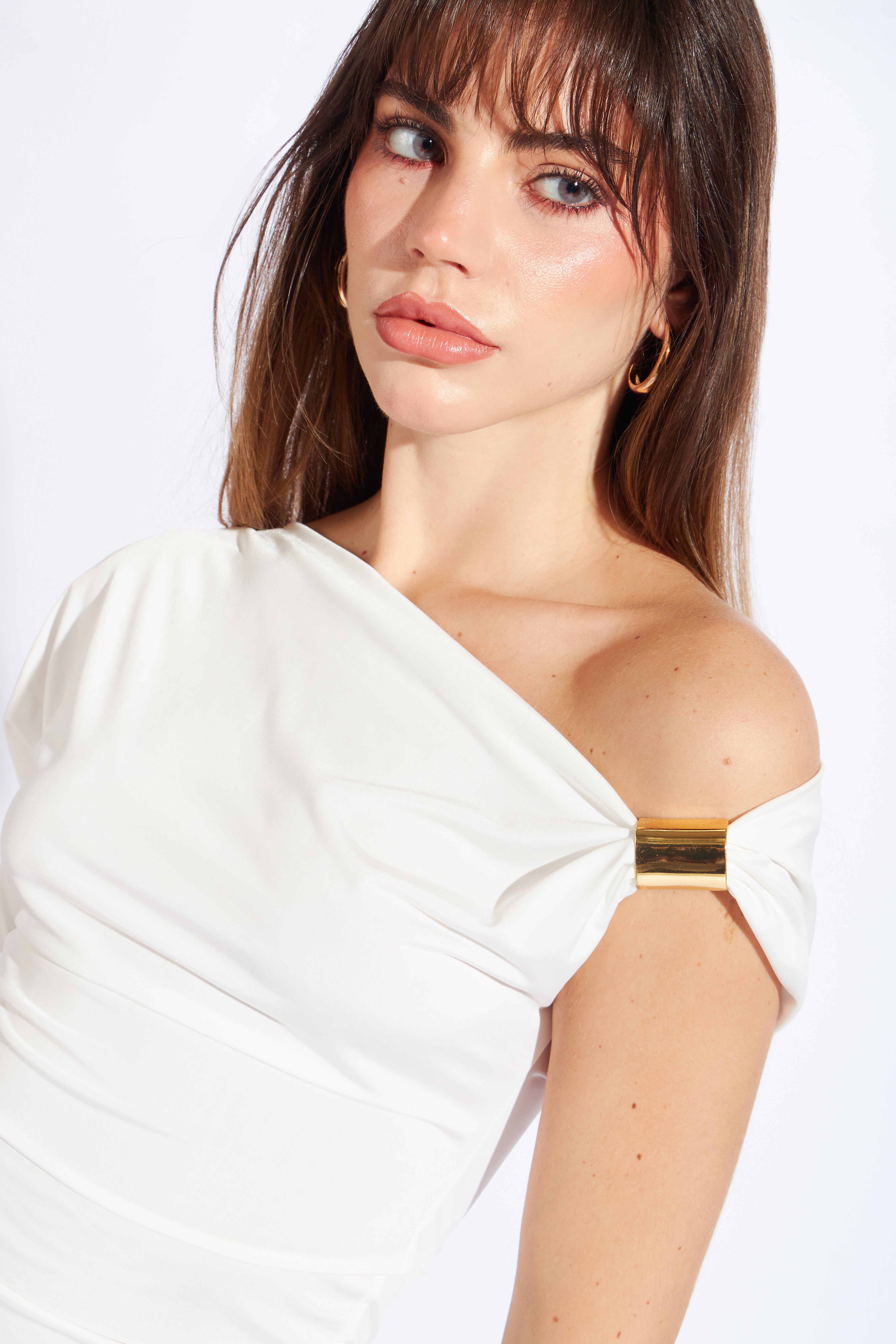 Top One Shoulder con Adorno - Perla
