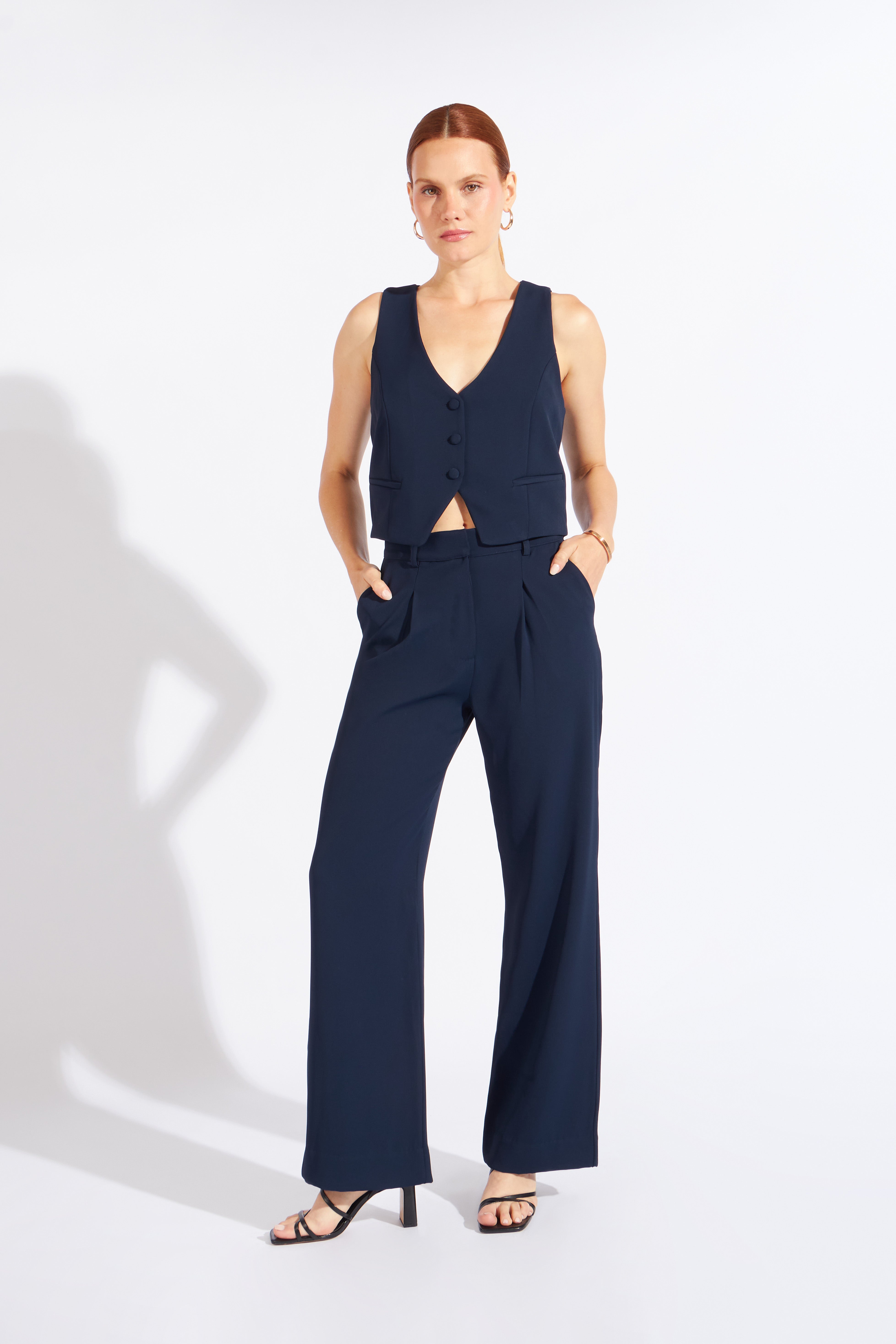 Pantalón Fluido Estructura  - Azul