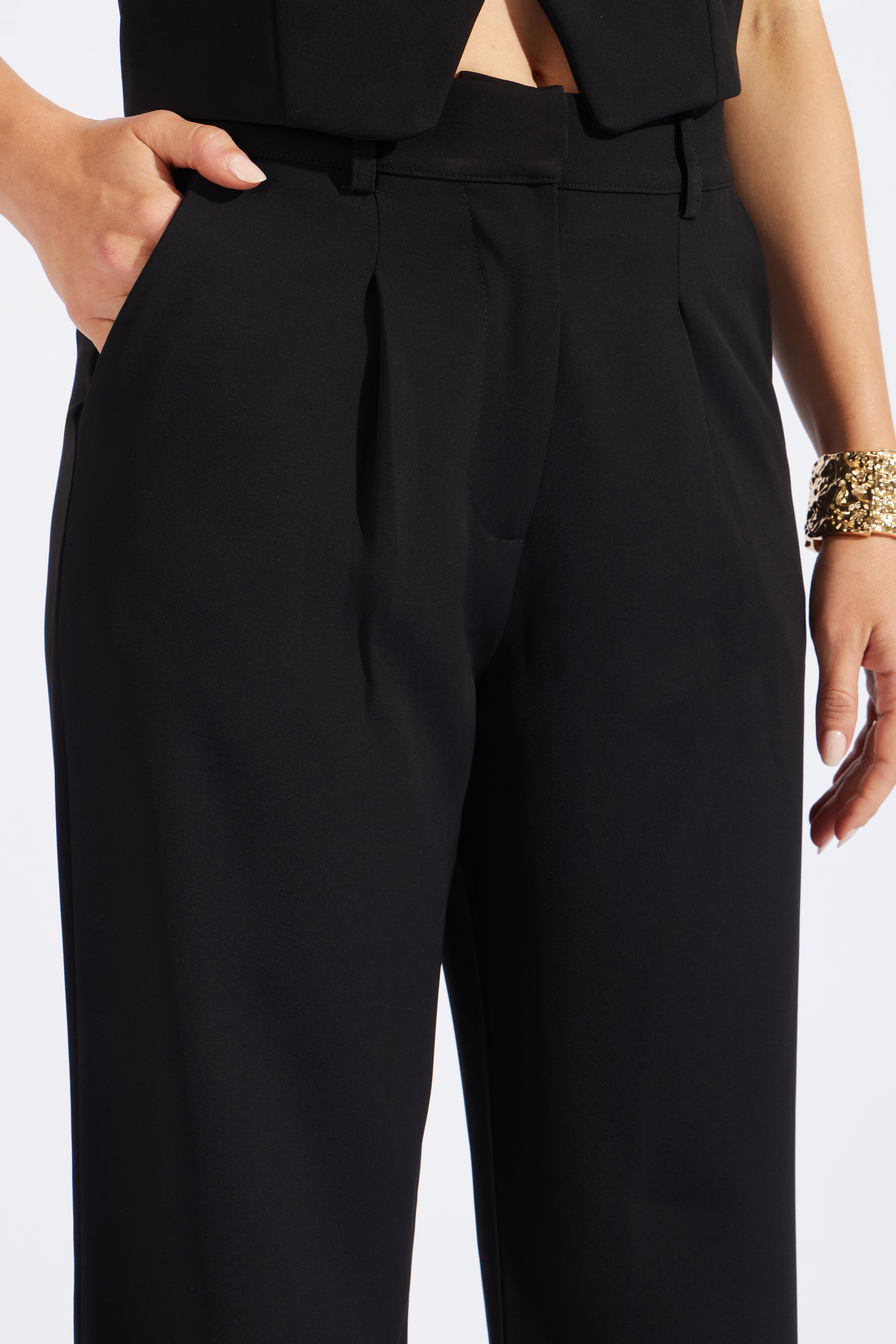 Pantalón Fluido Estructura  - Negro