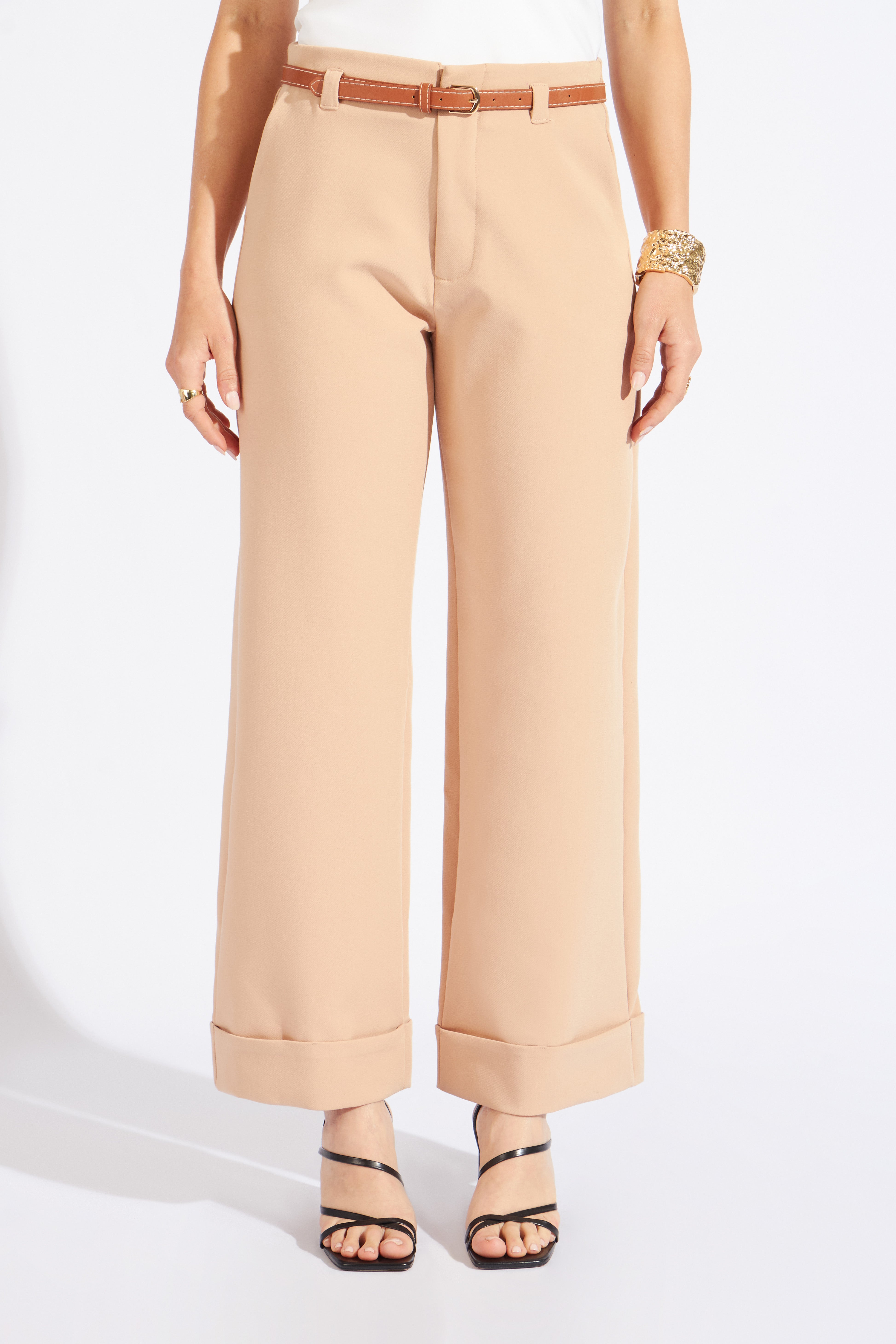 Pantalón Sastre Recto Basta Ancha - Beige