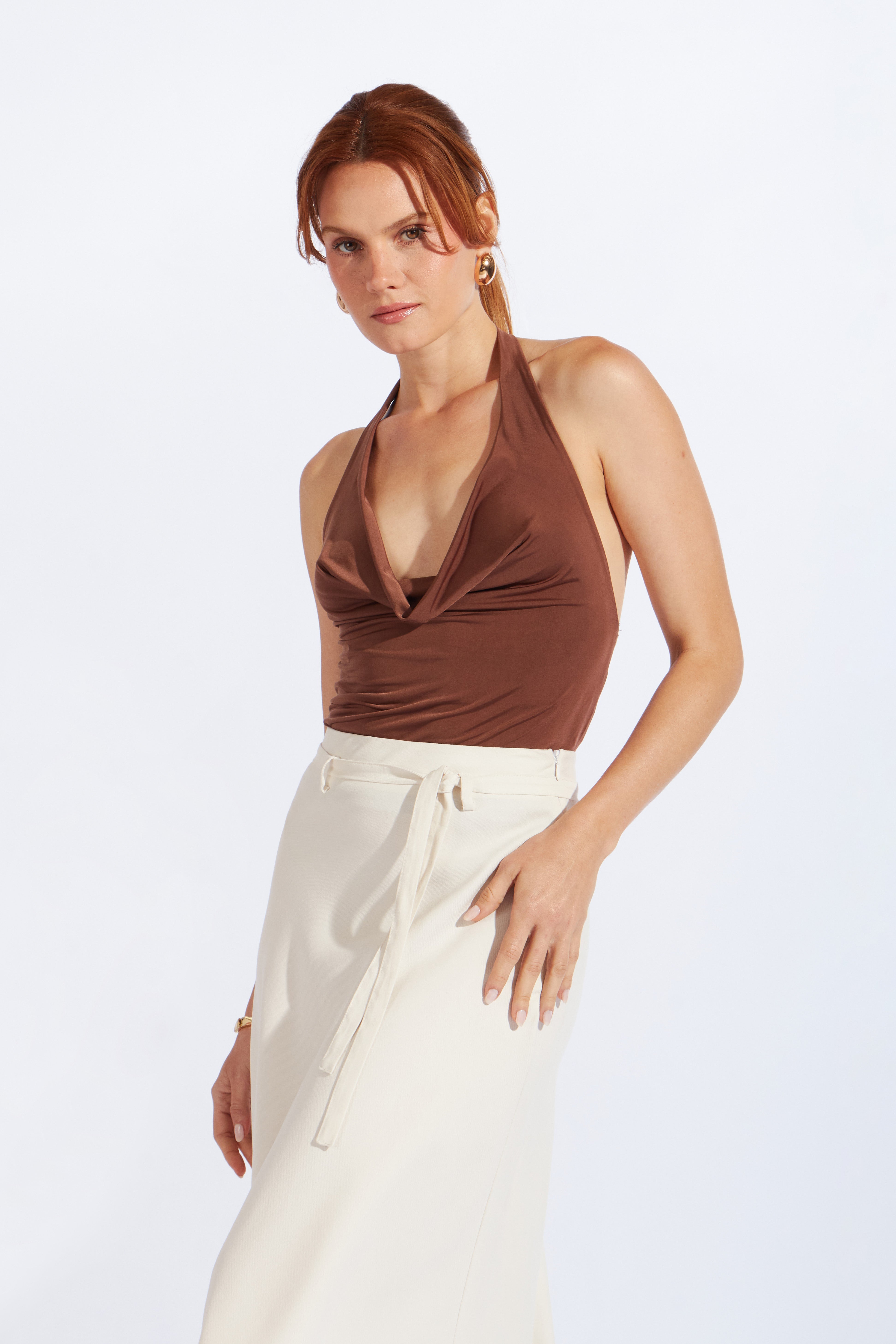 Top Halter Drapeado Corto - Marrón