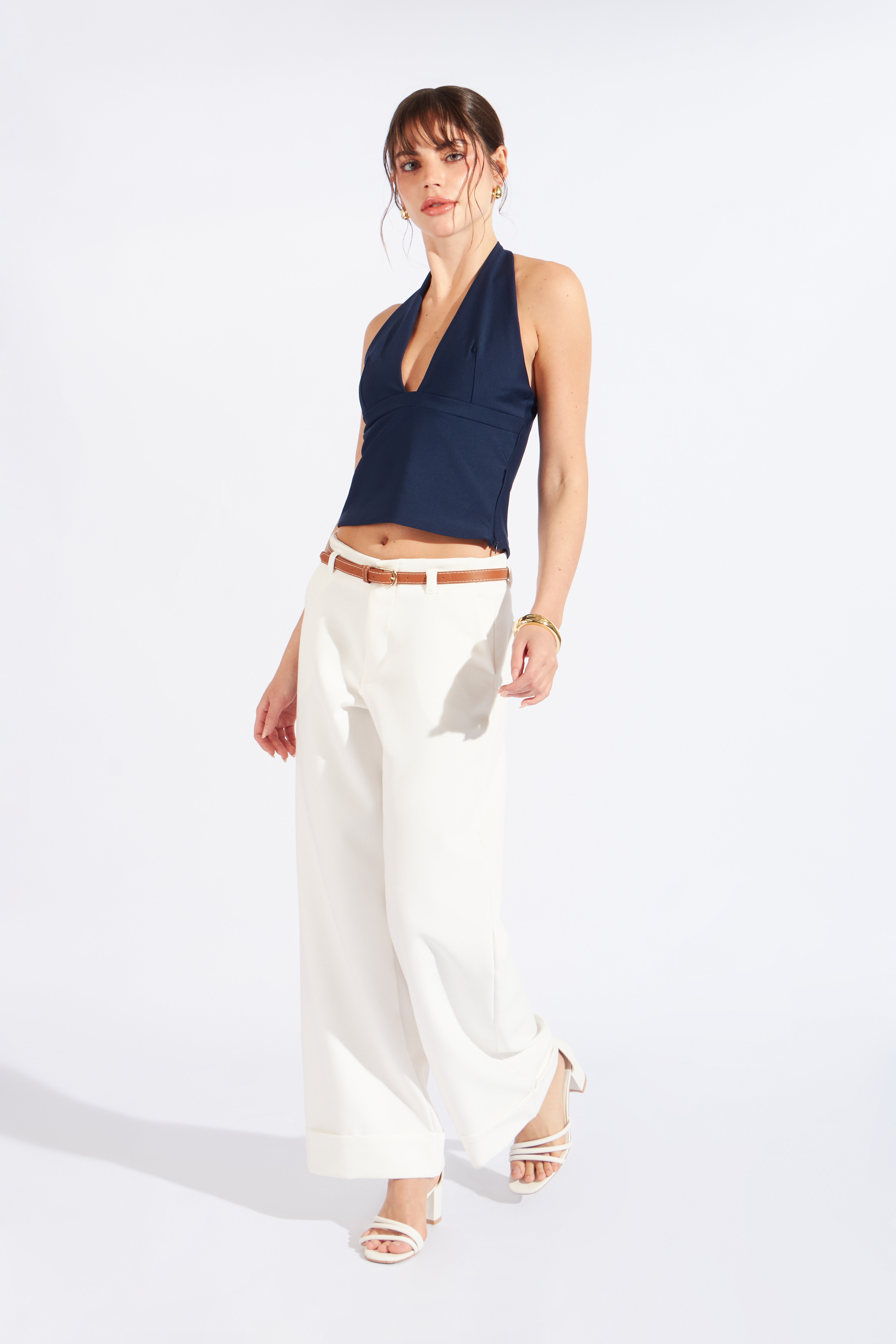 Top Halter Escote Profundo - Azul