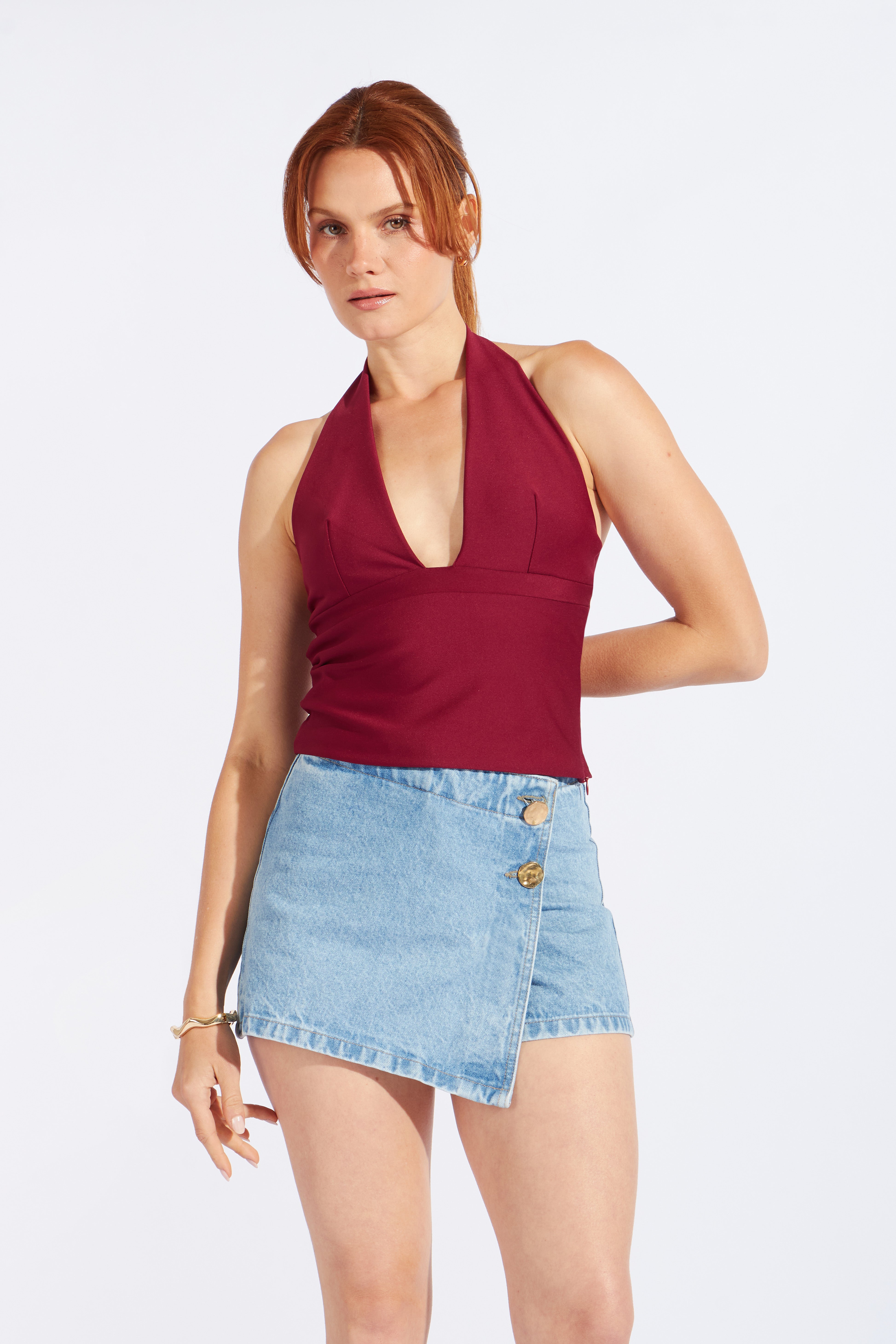 Top Halter Escote Profundo - Vino
