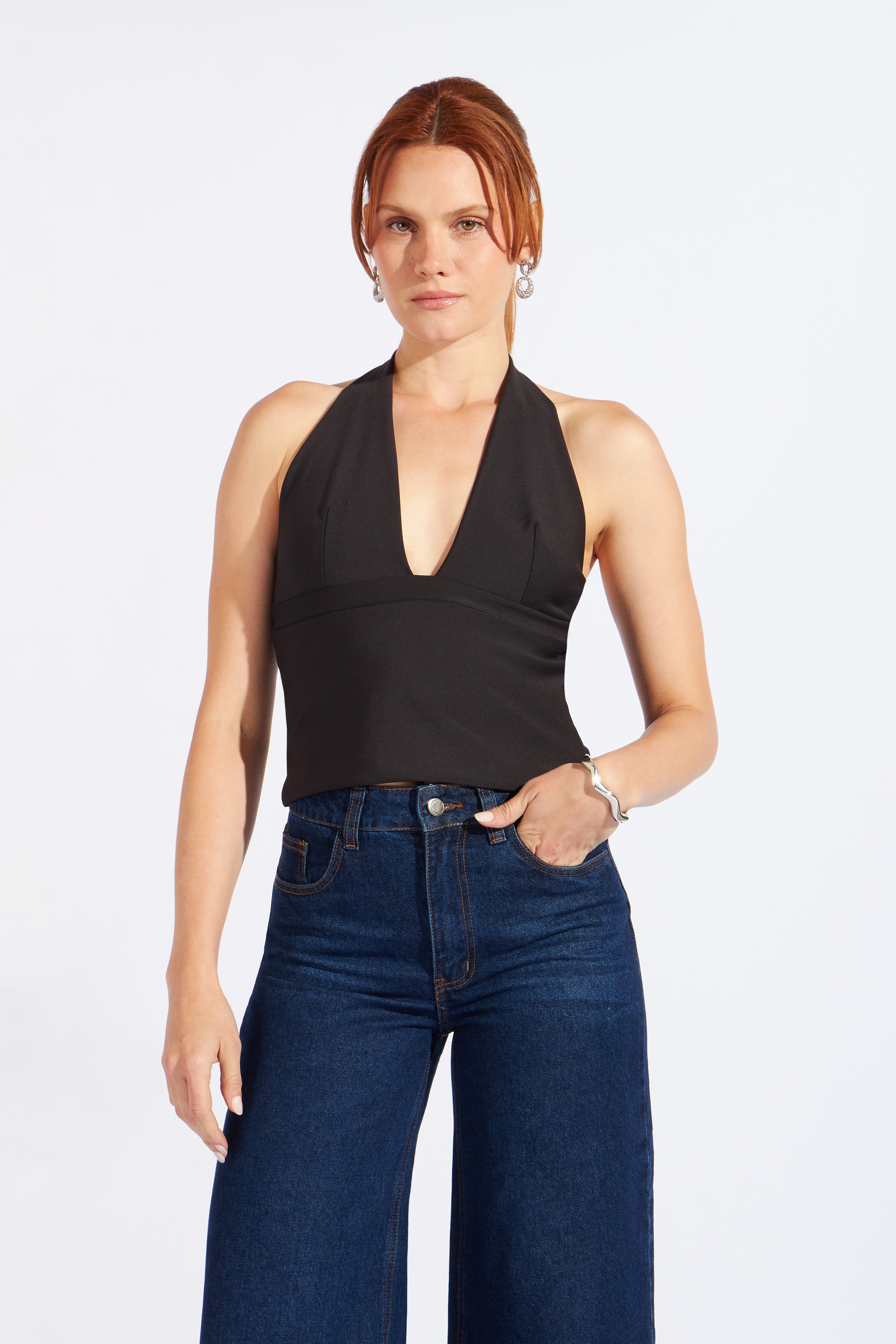 Top Halter Escote Profundo - Negro
