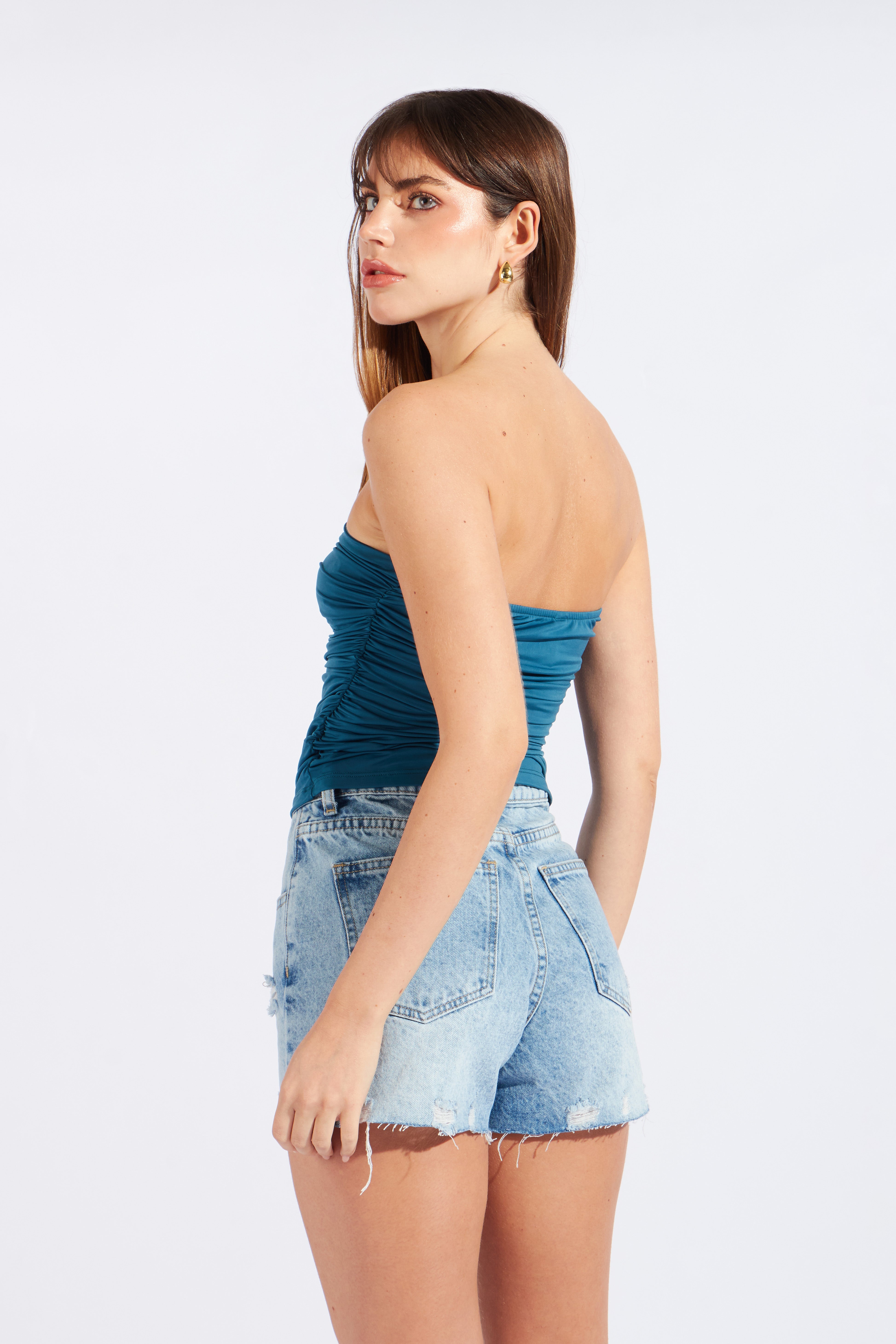 Top Strapless Escote V - Cobalto