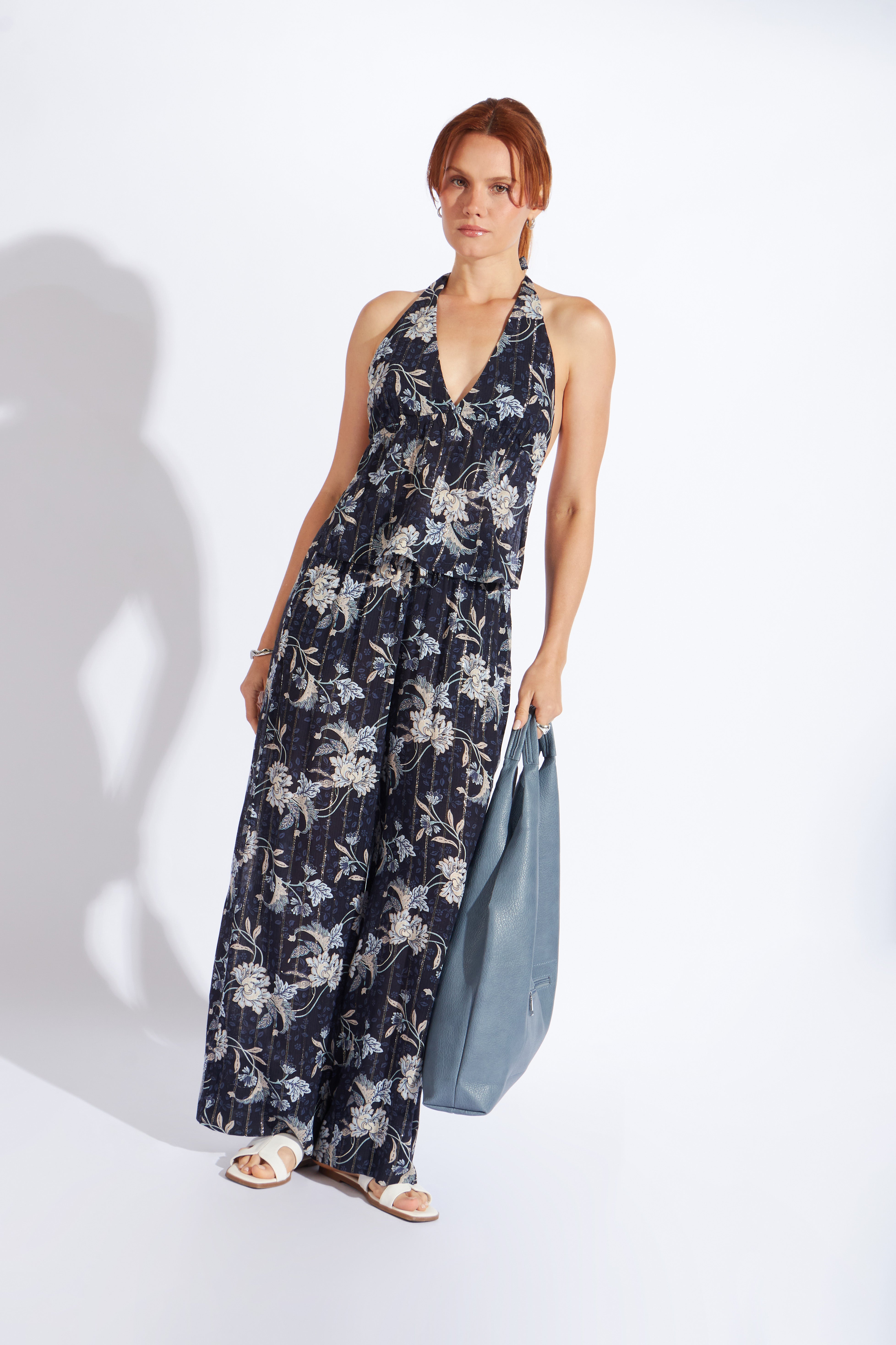 Top Halter Gasa Estampado - Azul