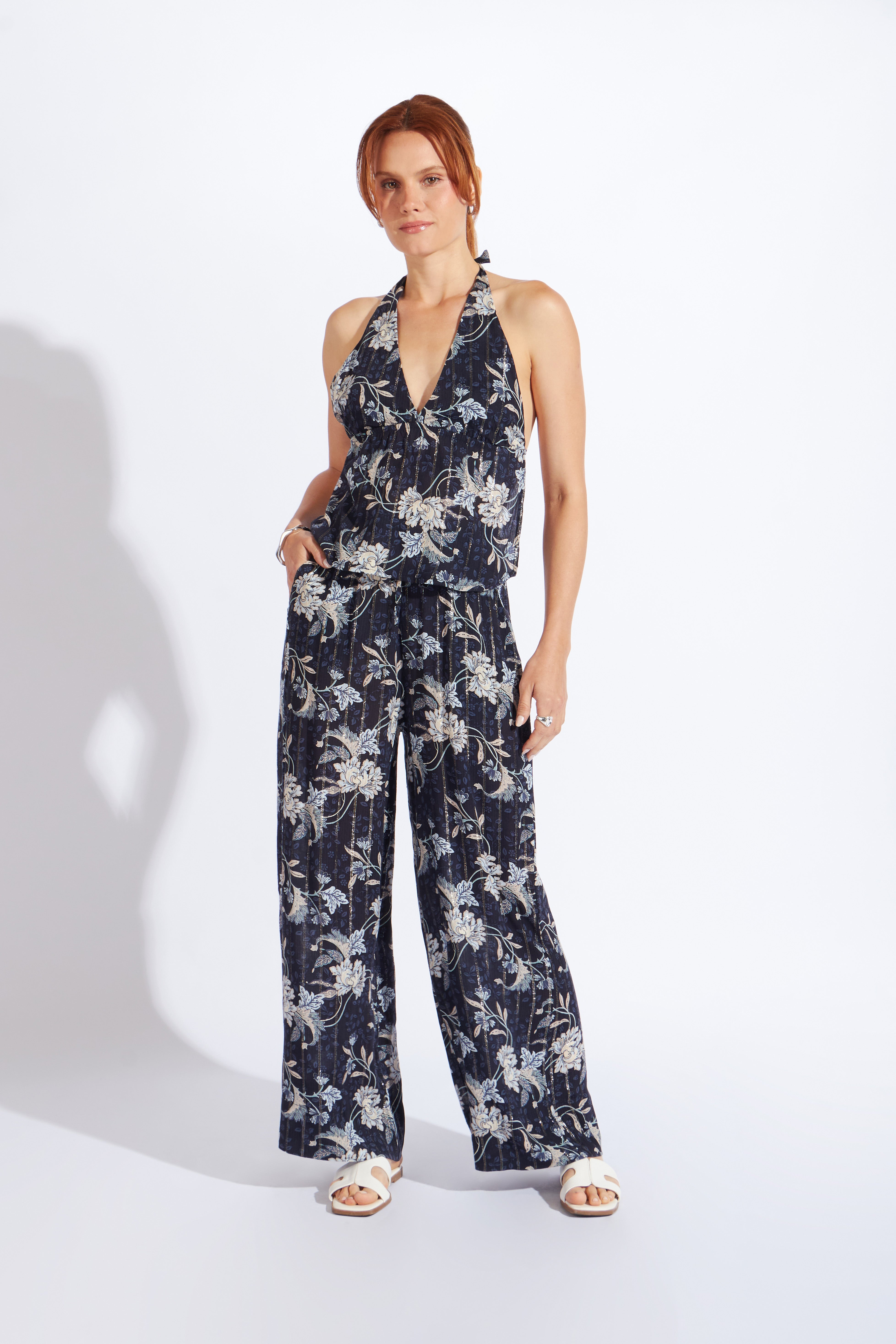 Pantalón Gasa Cintura Elásticada - Azul