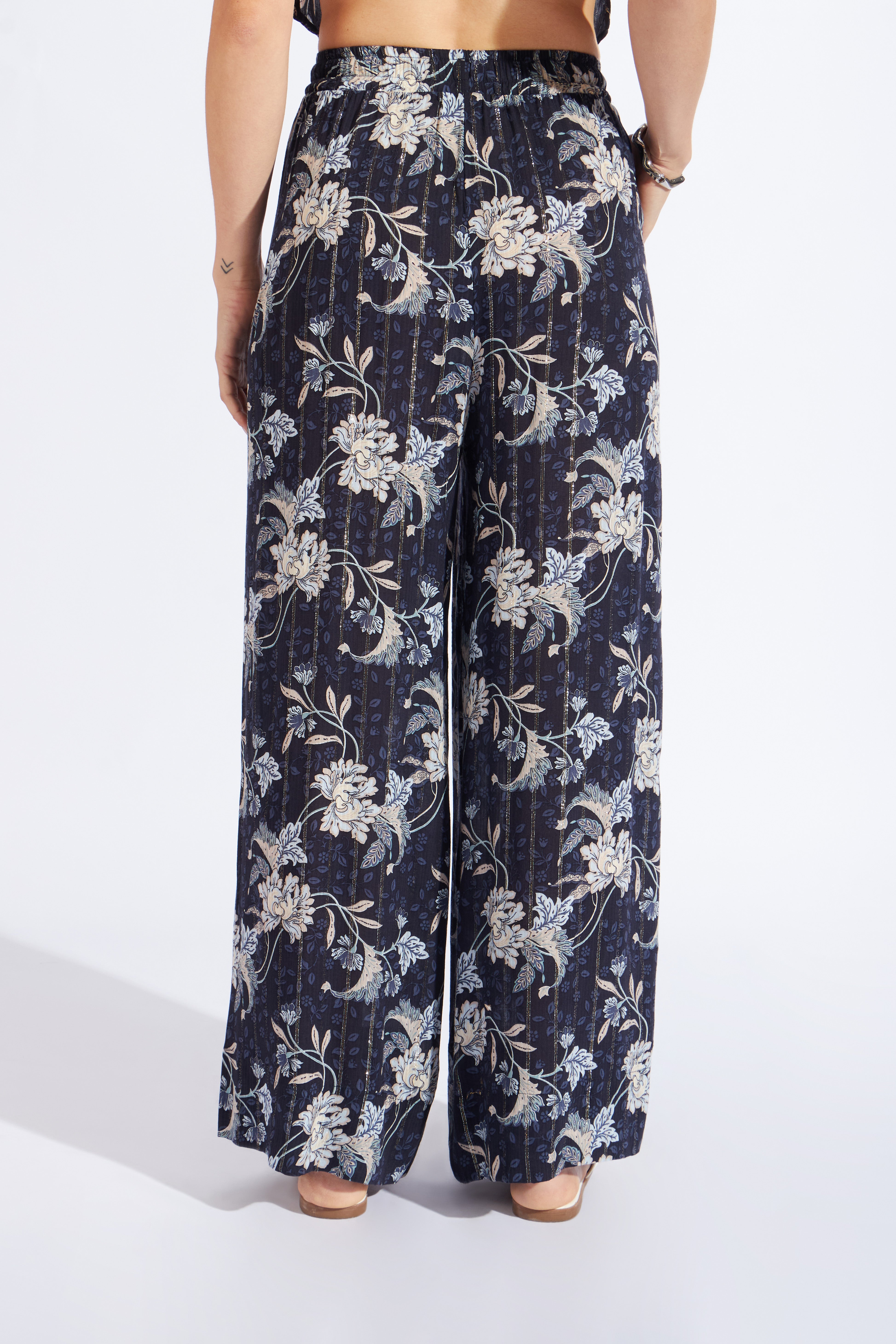 Pantalón Gasa Cintura Elásticada - Azul