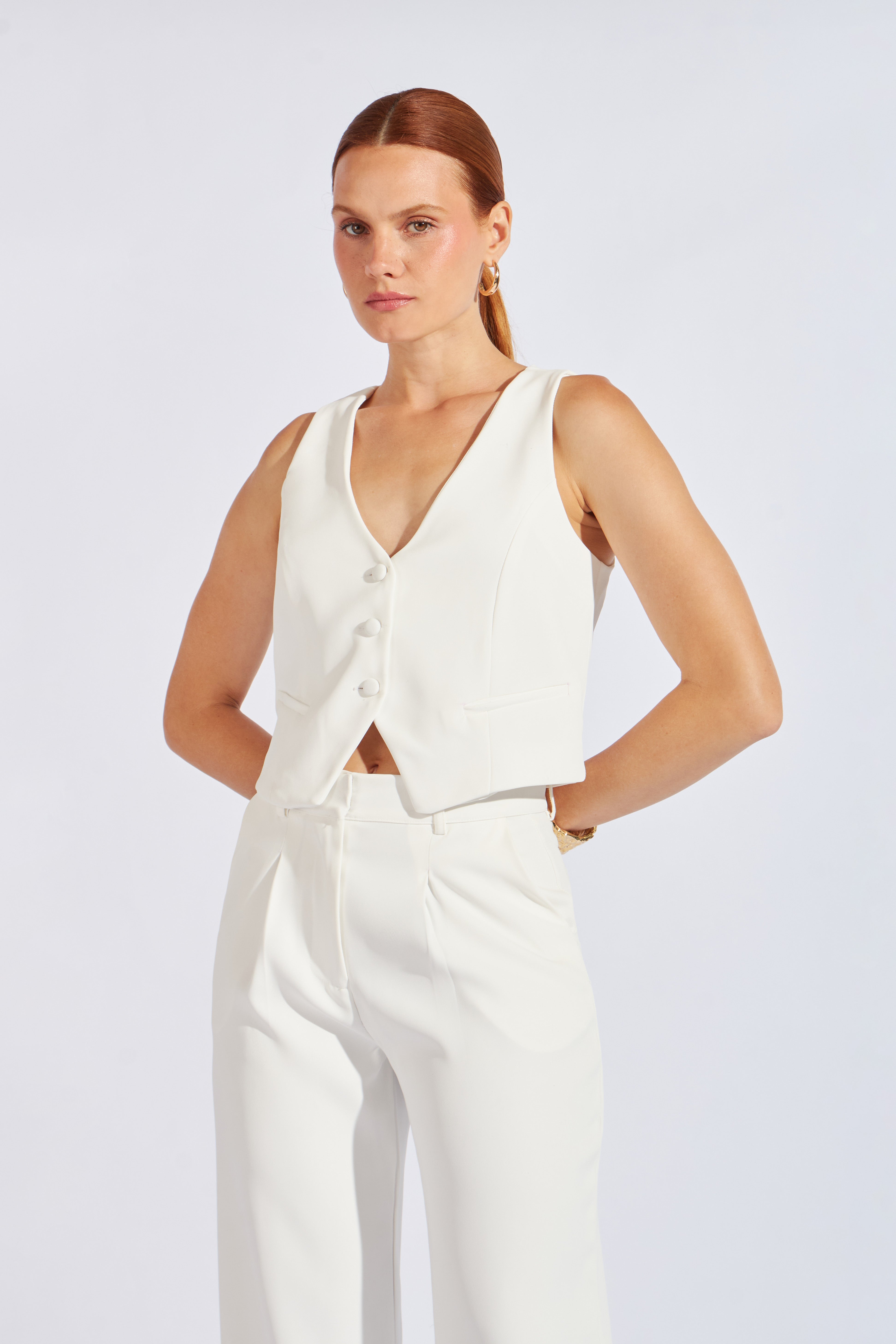 Chaleco Estructura Cropped - Perla