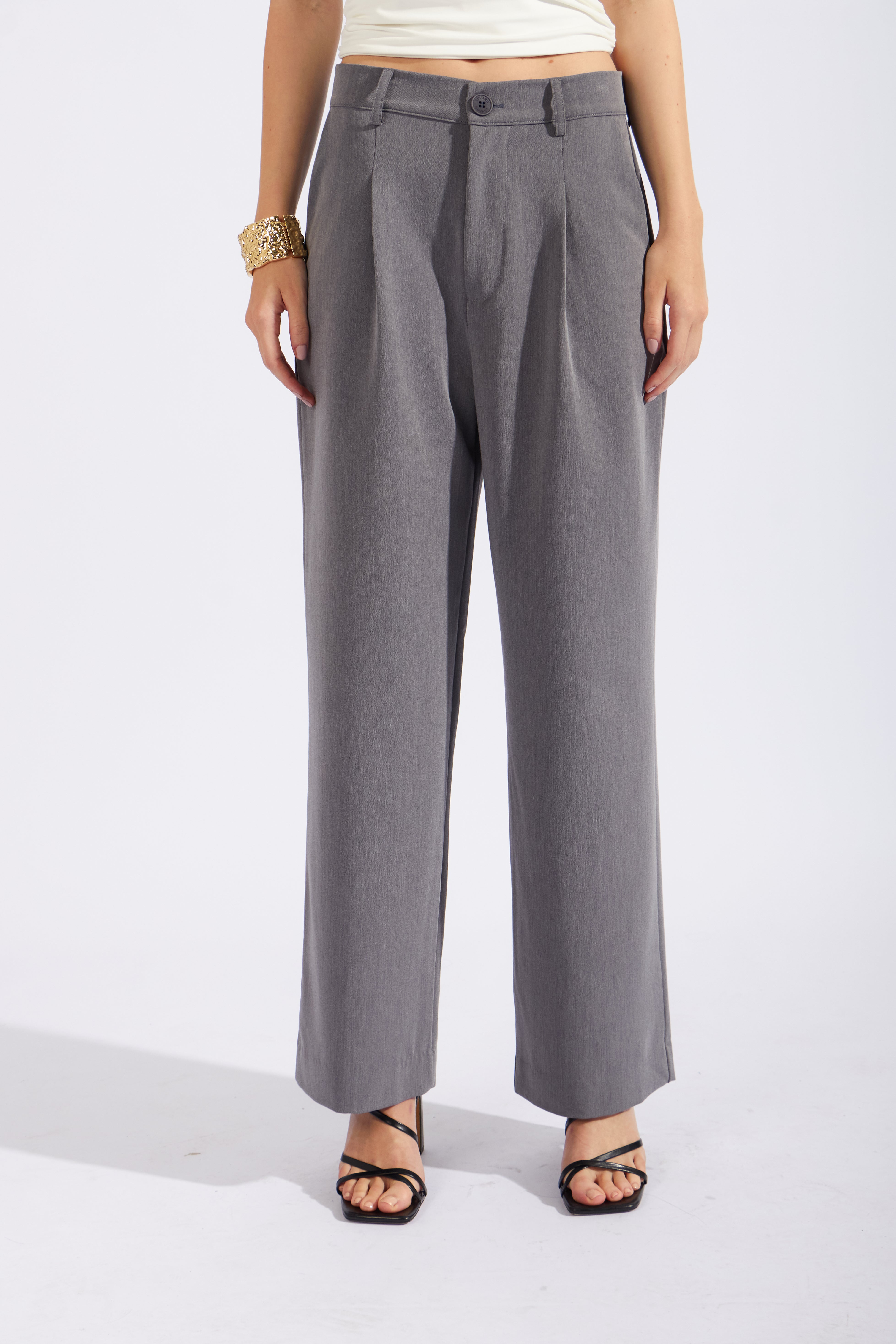 Pantalón Pinzas Straight Leg - Gris