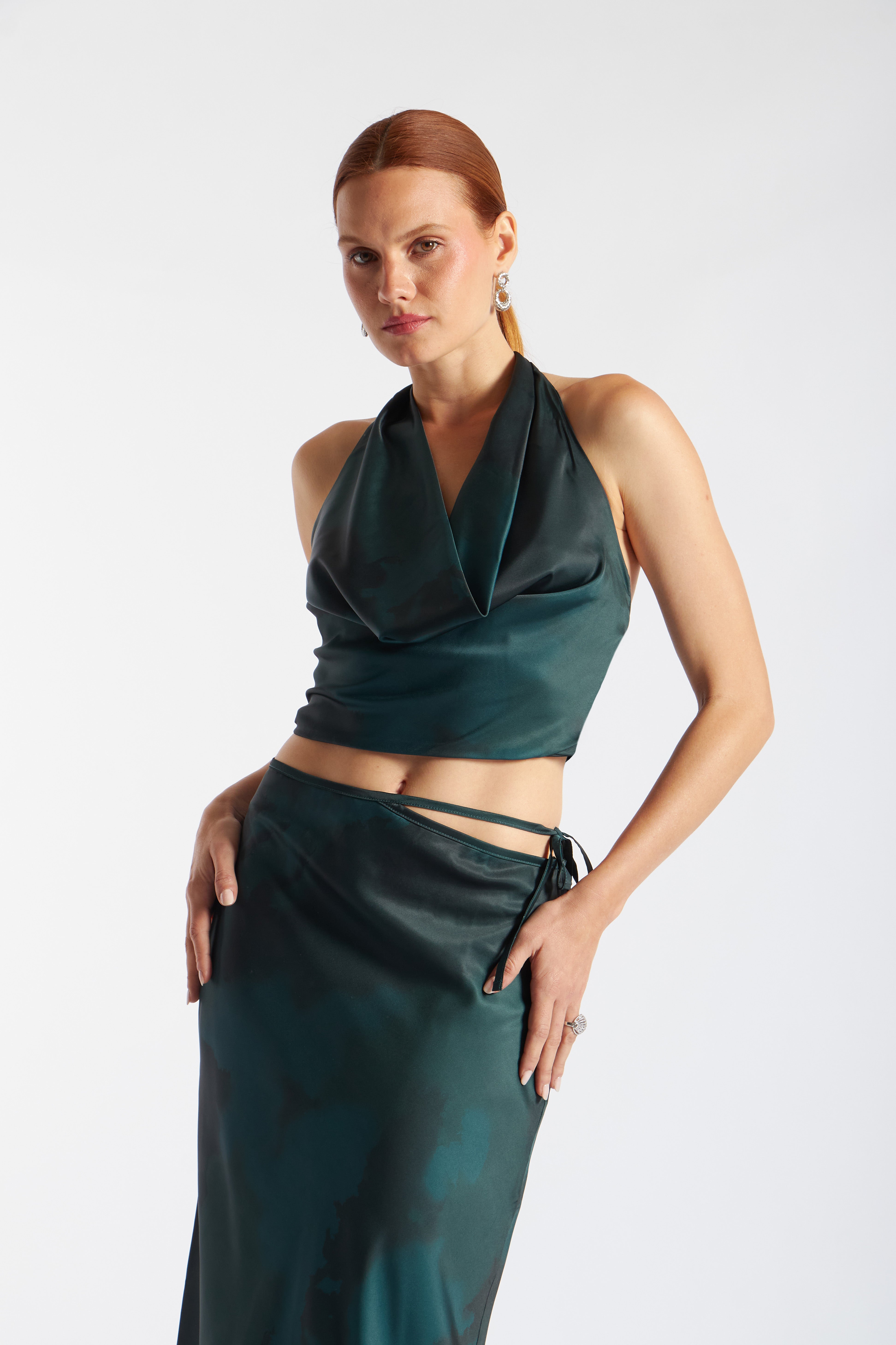 Top Halter Drapeado - Verde Botella