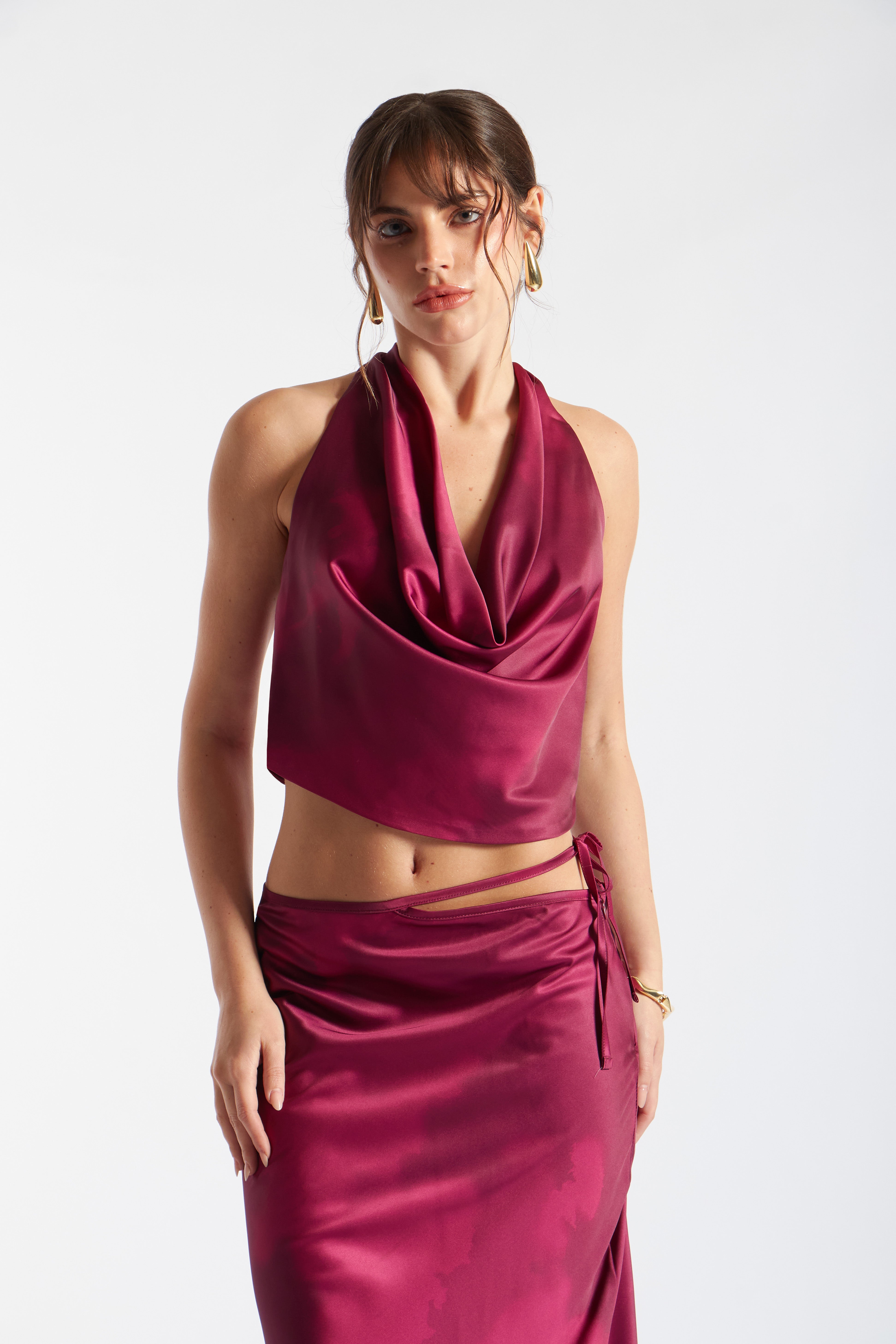 Top Halter Drapeado - Borgoña