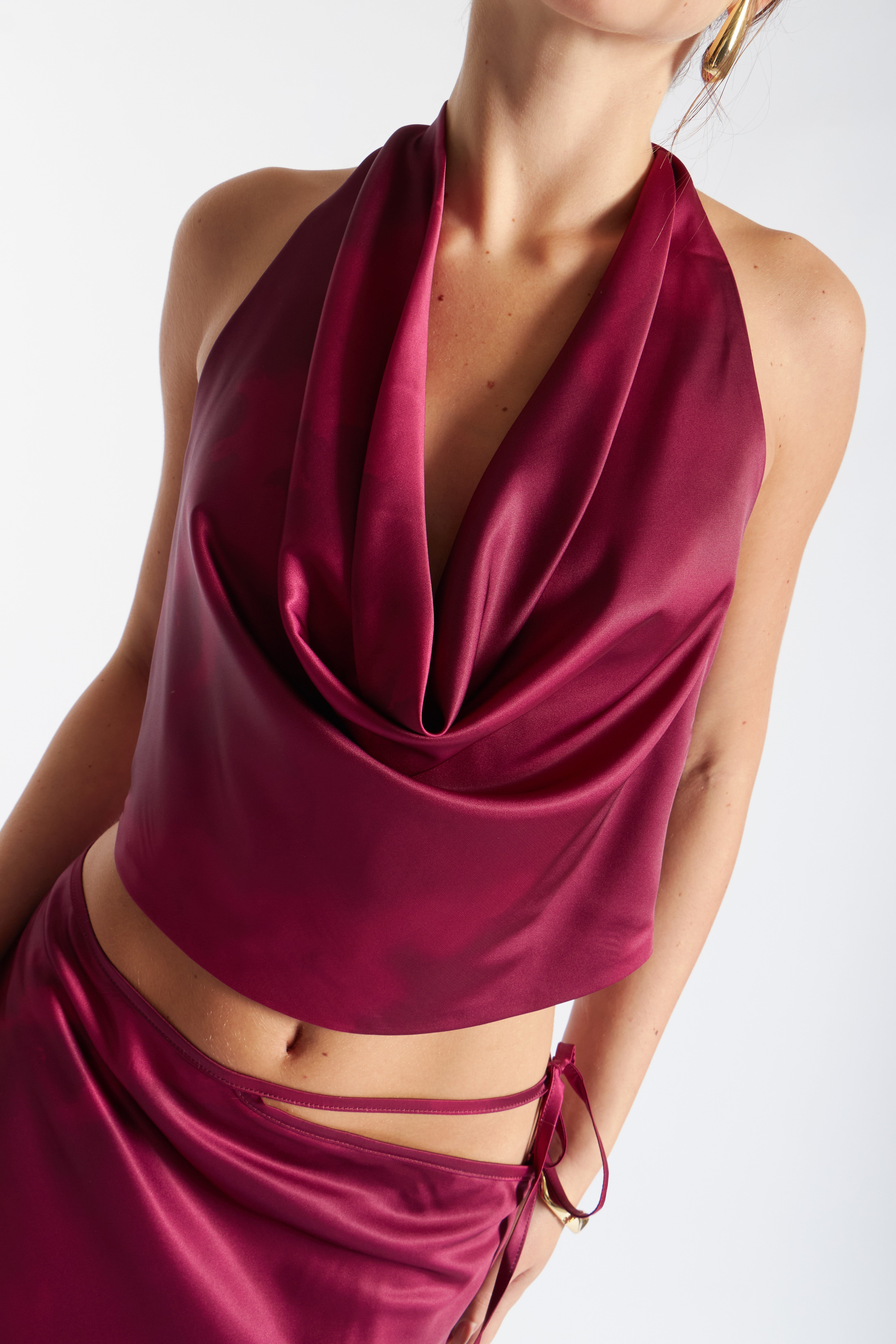 Top Halter Drapeado - Borgoña